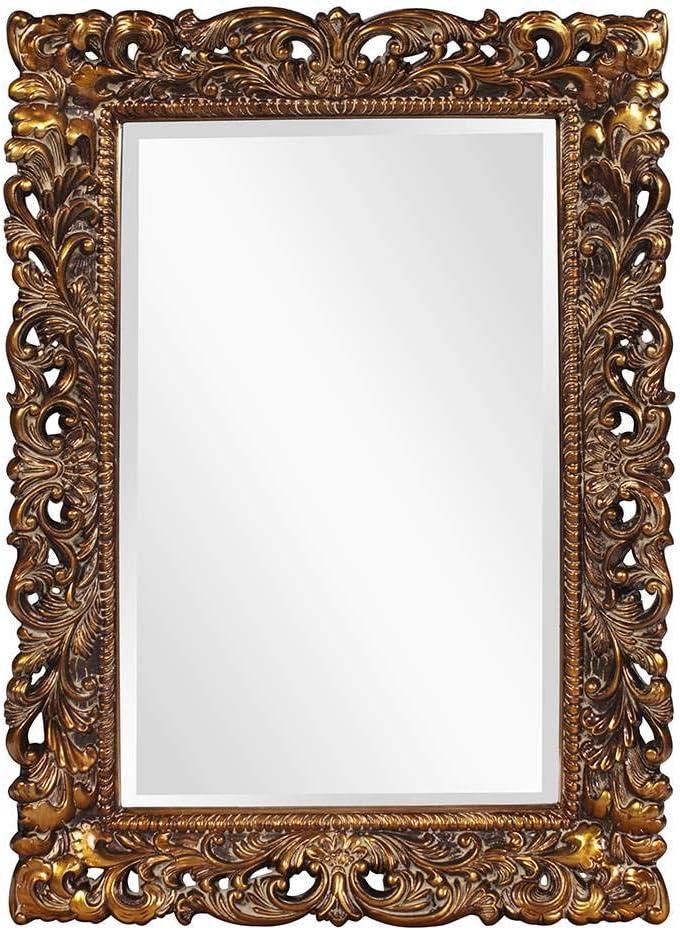 Antique Gold Leaf Rectangular Wood Bathroom Mirror