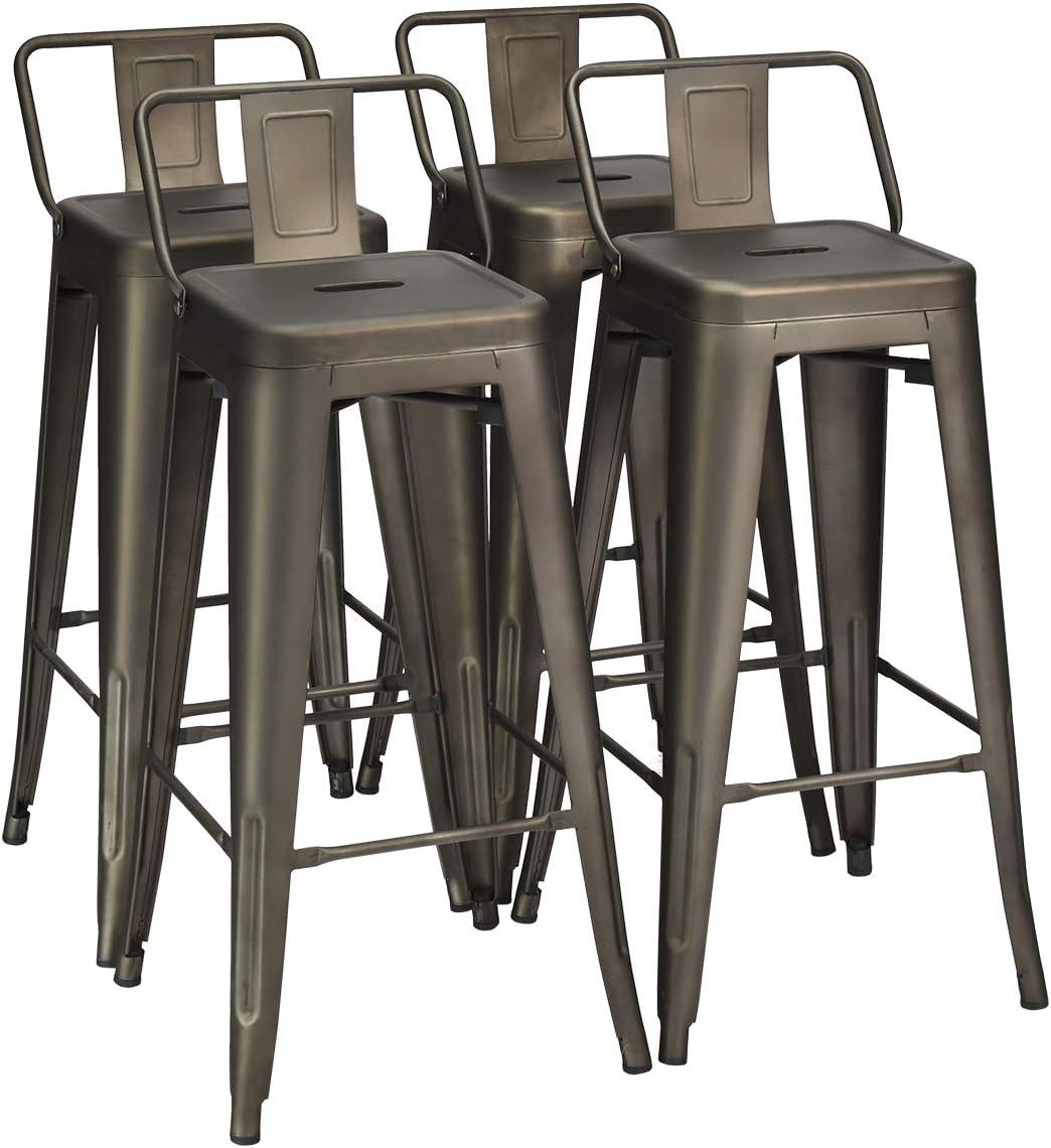 Costway Set of 4 Metal Bar Stools 30'' Bar Height Barstools Industrial w/ Low Back Gun