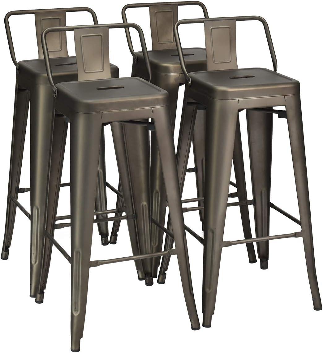 Costway Set of 4 Metal Bar Stools 30'' Bar Height Barstools Industrial W/ Low Back  Steel