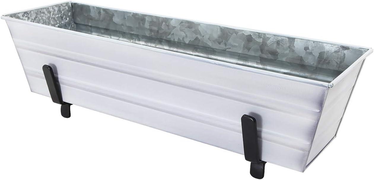 Small Galvanized Metal Rectangular Planter Box with Brackets for 2" x 4" Railings Cape Cod White - ACHLA Designs