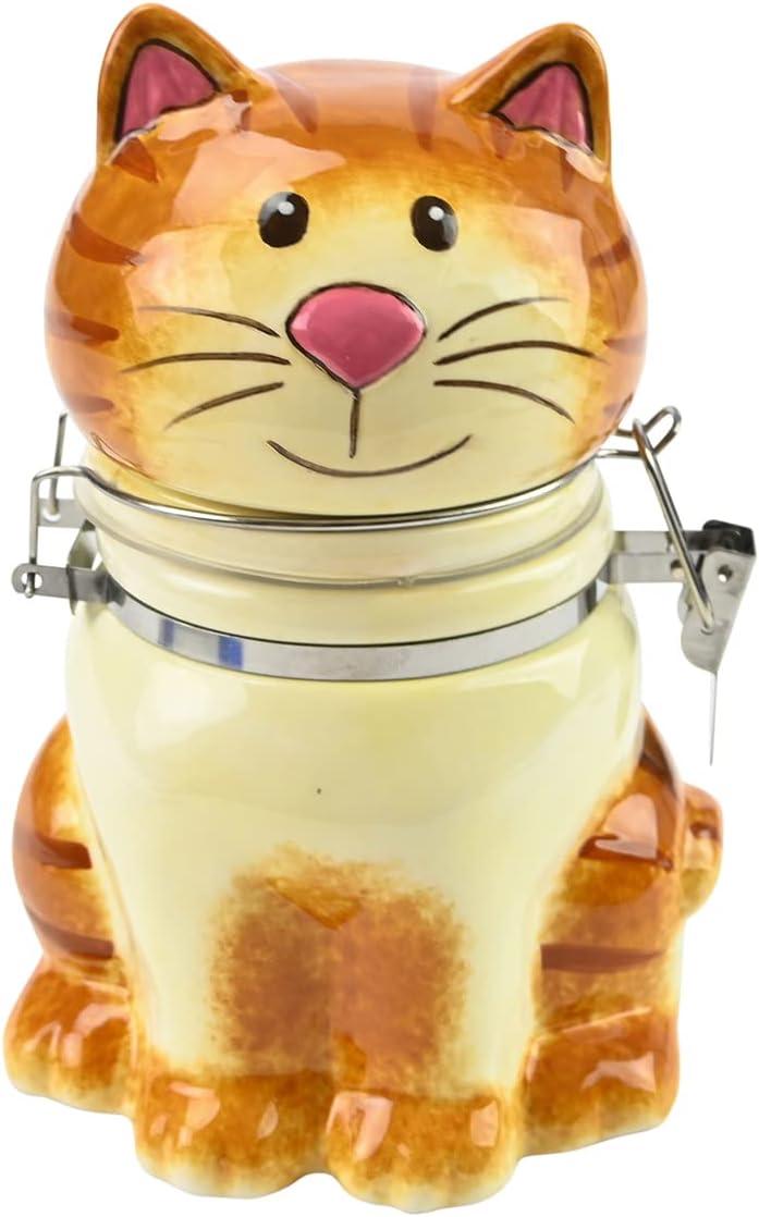 Hand-Painted Ceramic Cat Storage Jar with Hinged Lid