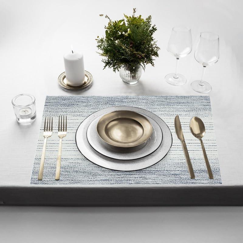 Ombre Blue Vinyl Reversible Rectangular Placemats Set of 6