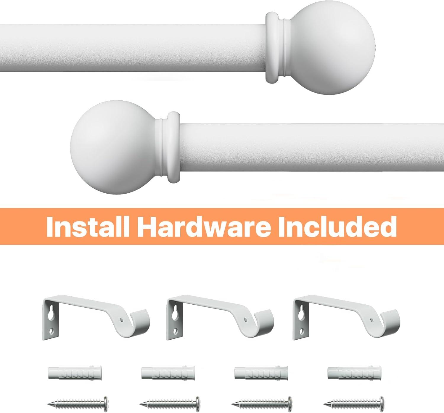 White Adjustable Metal Curtain Rod Set with Ball Finials