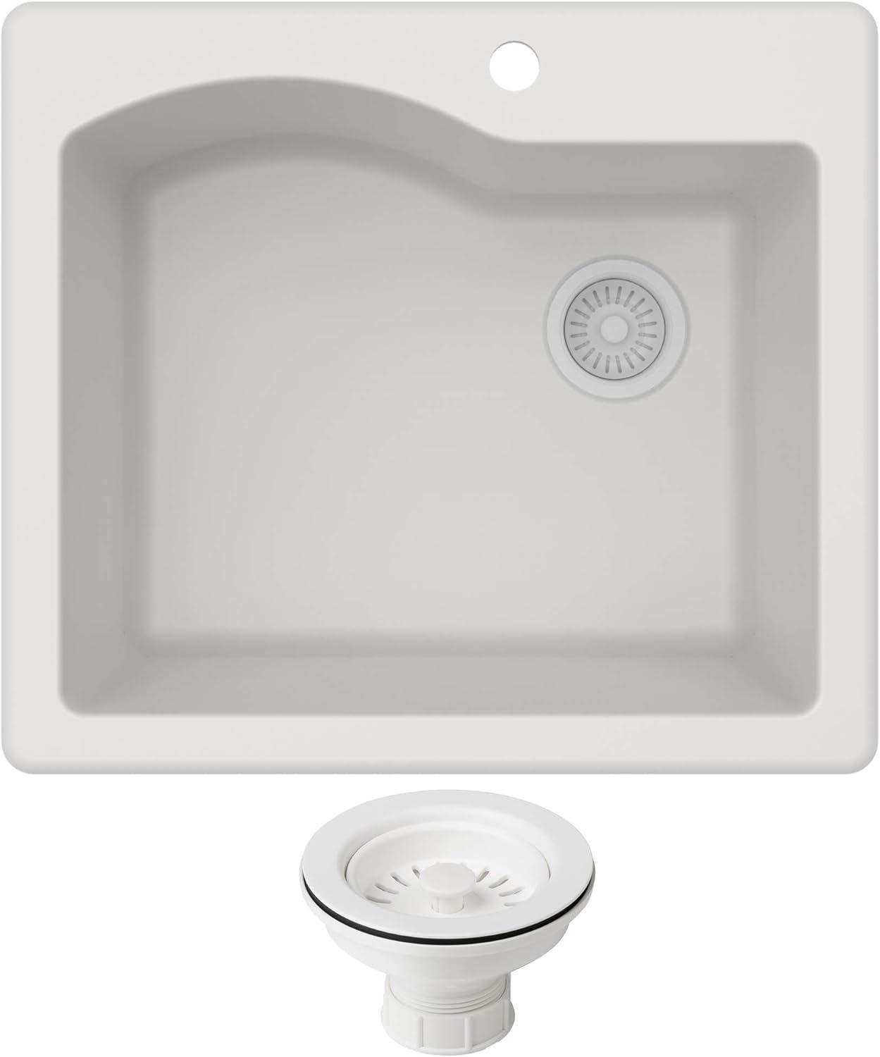 KRAUS Quarza™ 25" L Dual Mount Single Bowl Granite Kitchen Sink and Strainer