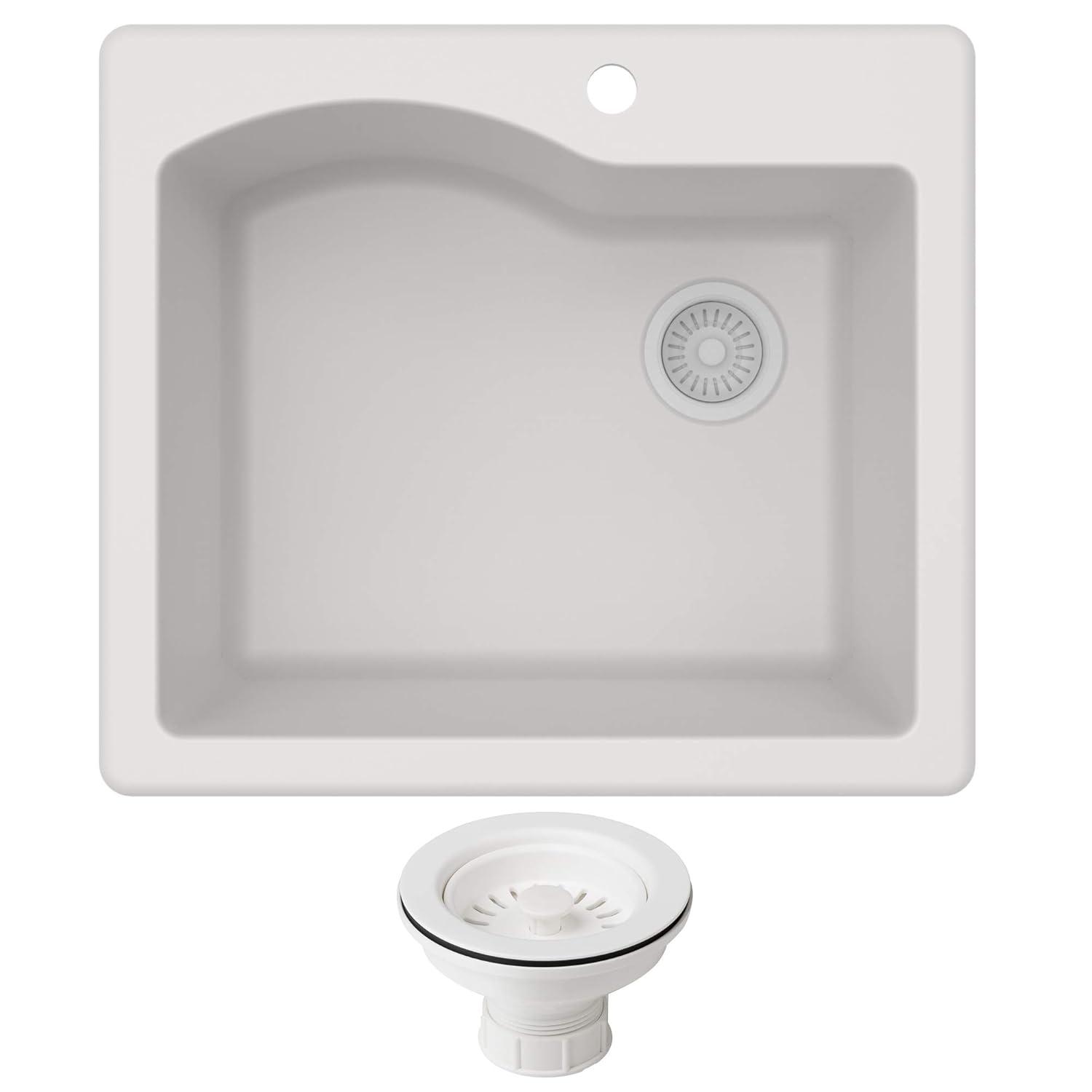 Kraus KRAUS Quarza™ 25" L Dual Mount Single Bowl Granite Kitchen Sink and Strainer KGD-441GREY-PST1-GR