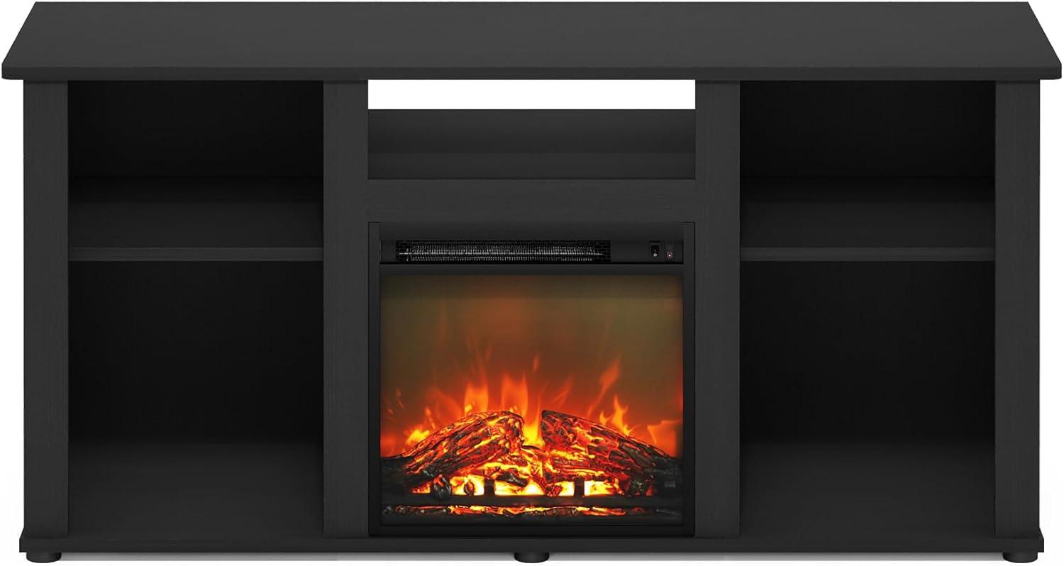 Furinno Jensen Fireplace TV Entertainment Center with Open Storage Compartment for TV up to 55 Inch, Americano