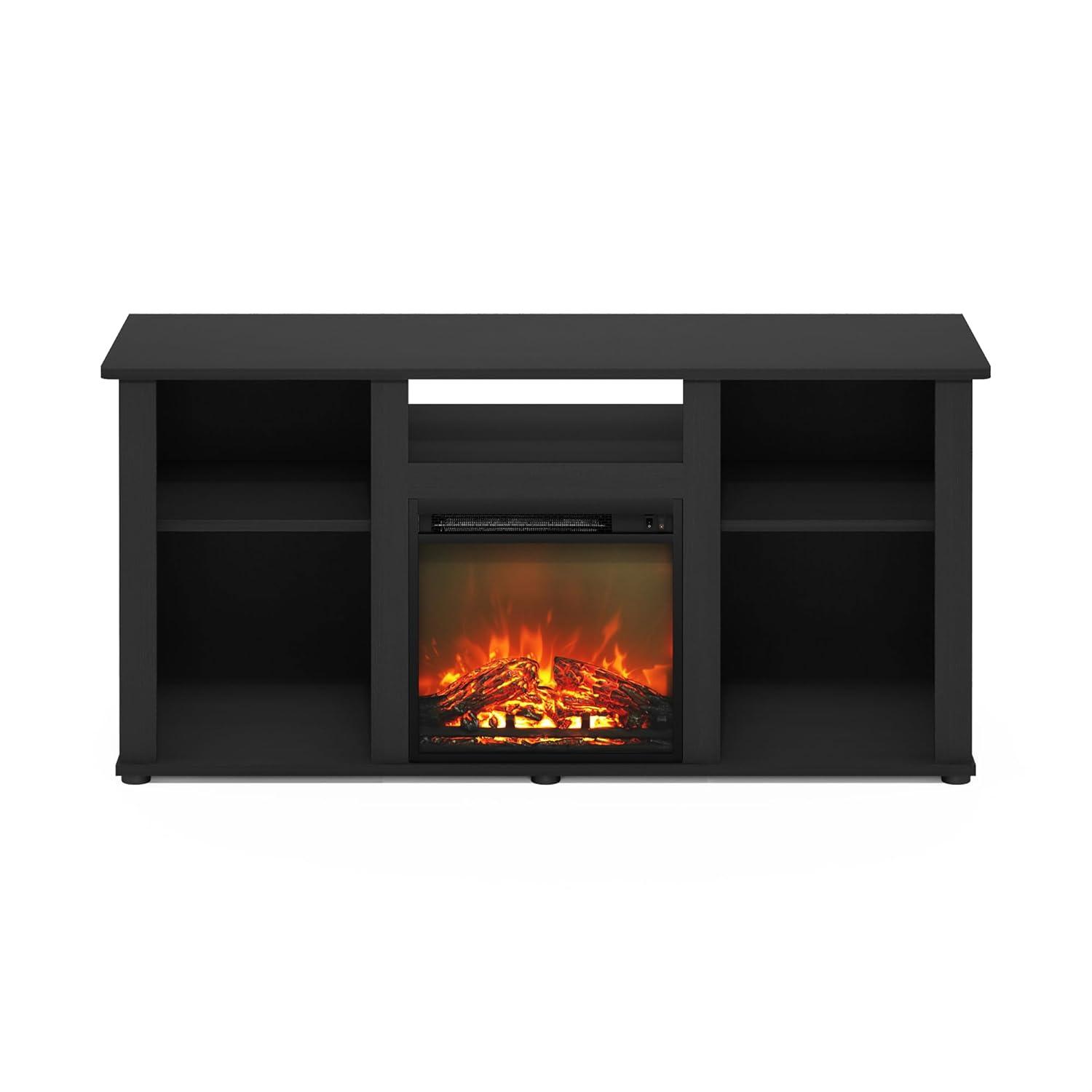 Furinno Jensen Fireplace TV Entertainment Center with Open Storage Compartment for TV up to 55 Inch, Americano