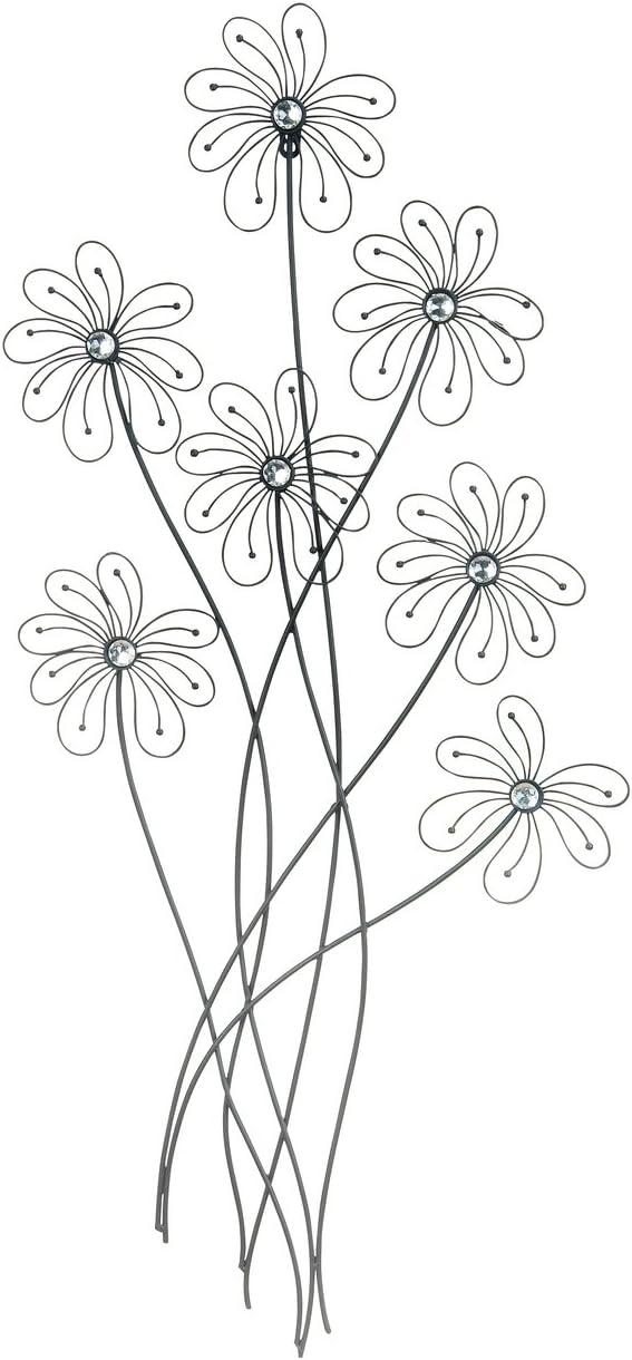 DecMode Black Metal 3D Wire Floral Wall Decor with Crystal Embellishments