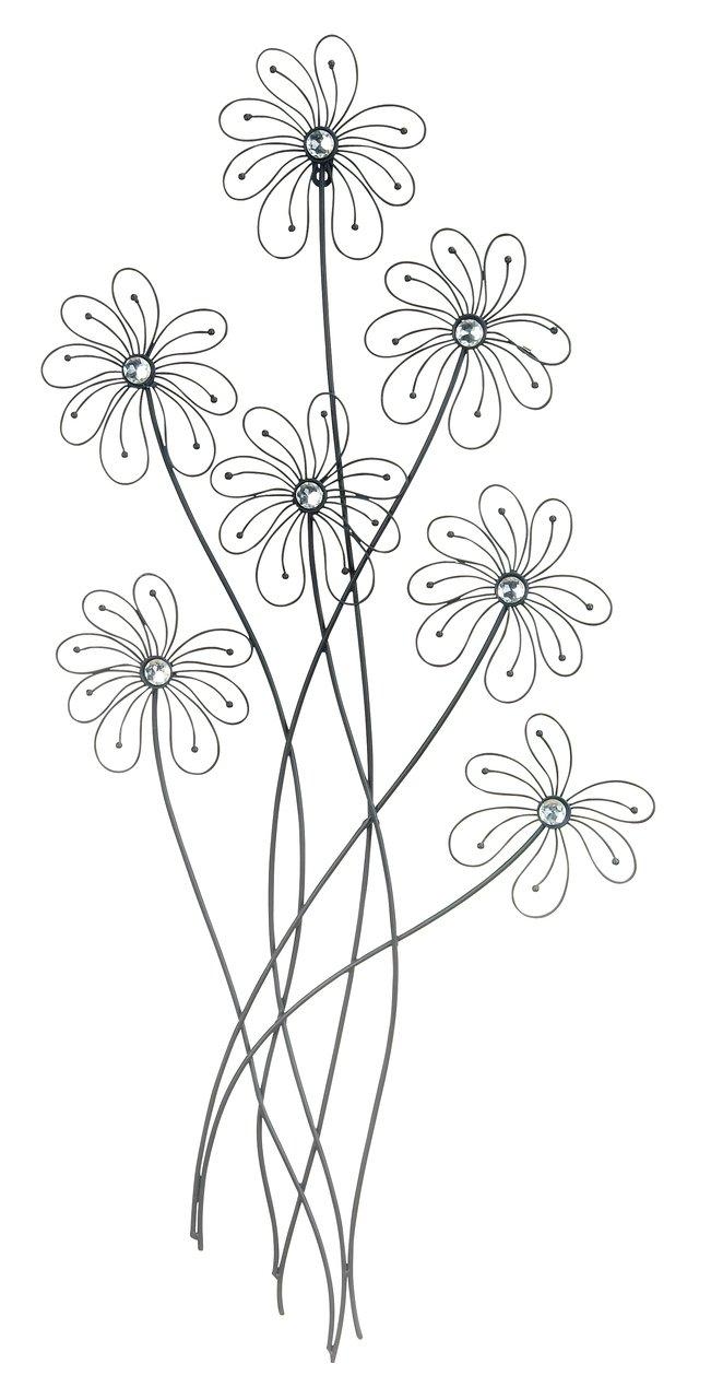 DecMode Black Metal 3D Wire Floral Wall Decor with Crystal Embellishments
