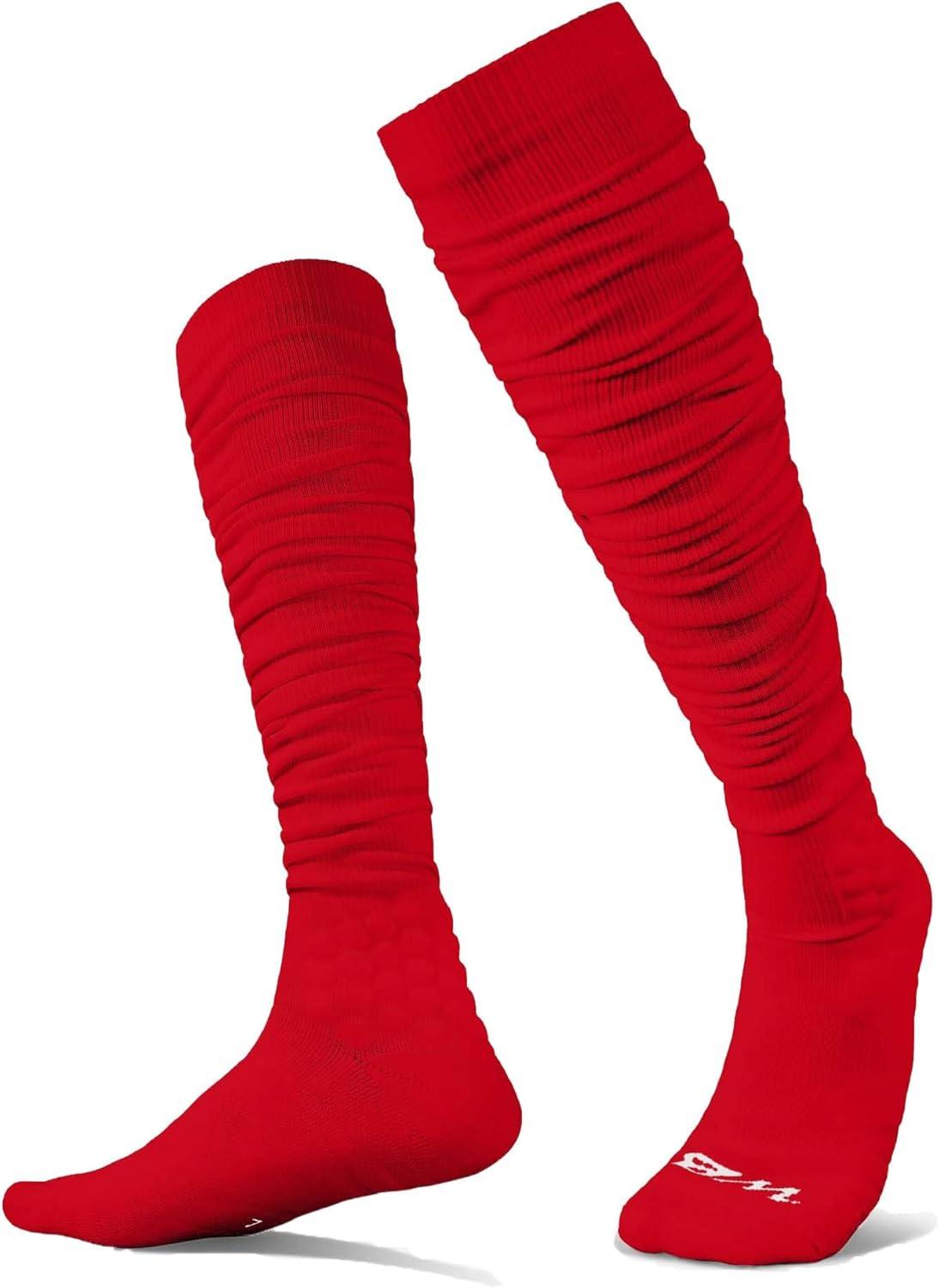 We Ball Sports Scrunch Football Socks, Extra Long Padded Sports Socks for Men & Boys (Red, L)