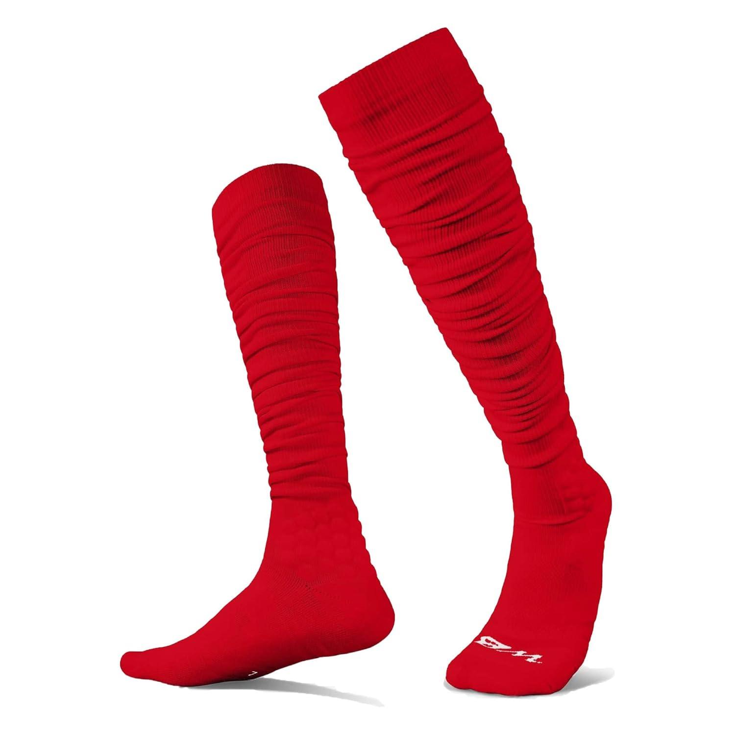 We Ball Sports Scrunch Football Socks, Extra Long Padded Sports Socks for Men & Boys (Red, L)