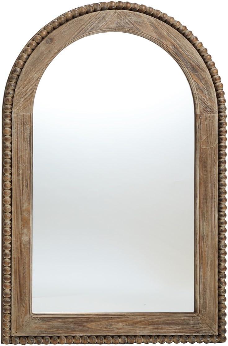 LuxenHome Wood Framed Arch Window Wall Mirror Brown