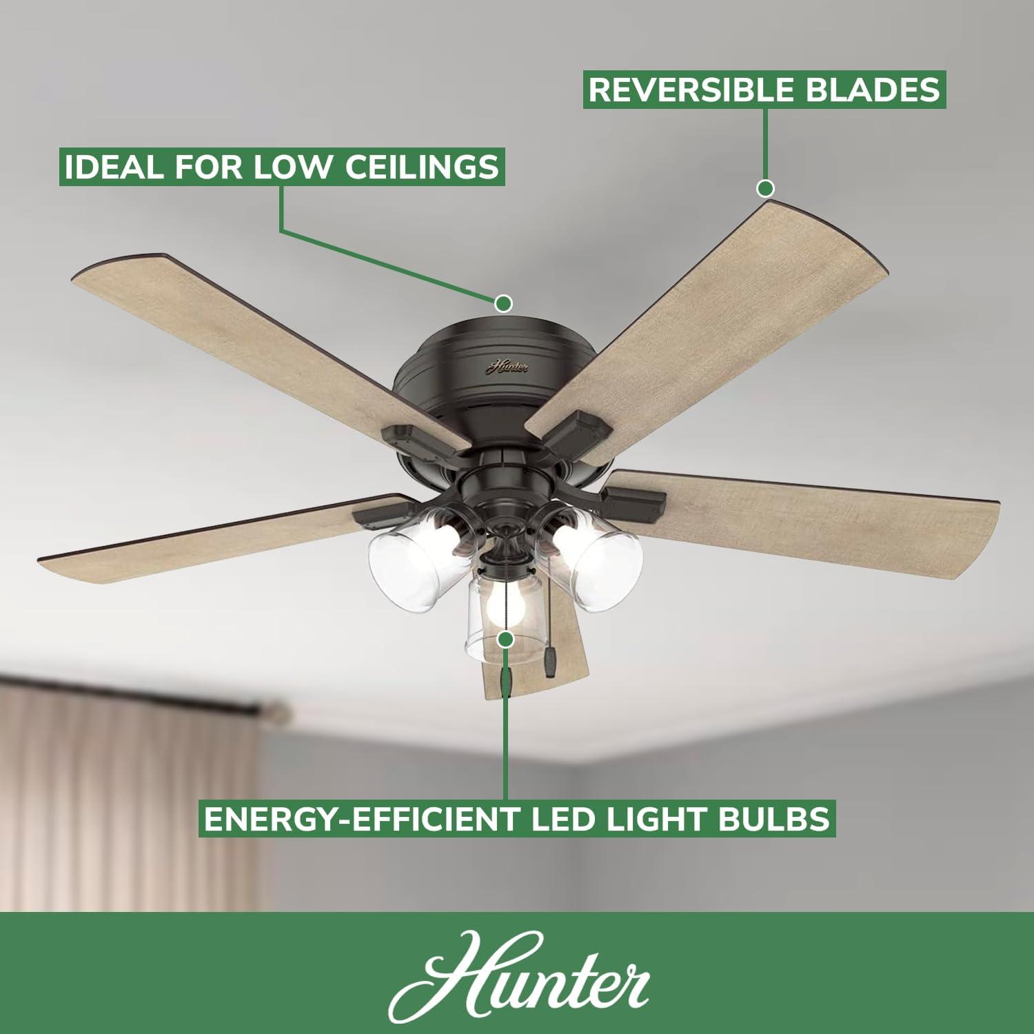 52" Crestfield 5 - Blade Flush Mount Ceiling Fan with Lights and Pull Chains