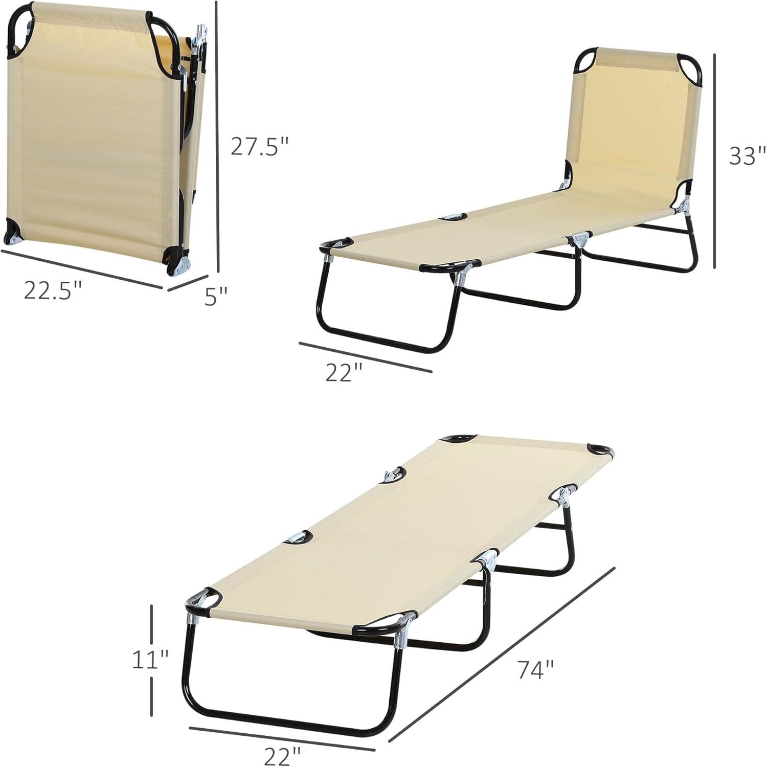 Beige Foldable Outdoor Chaise Lounge Chair with Steel Frame