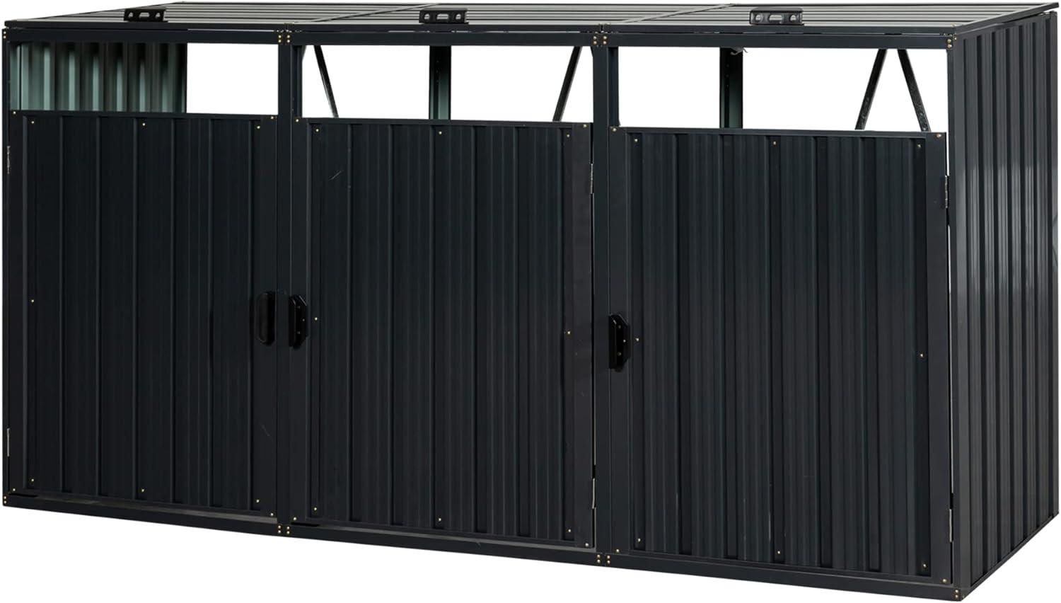 HLILish Garbage Bin Shed Stores 3 Trash Cans Metal Outdoor Bin Shed For Garbage Storage,Stainless Galvanized Steel, Bin Shed For Garden Yard Lawn