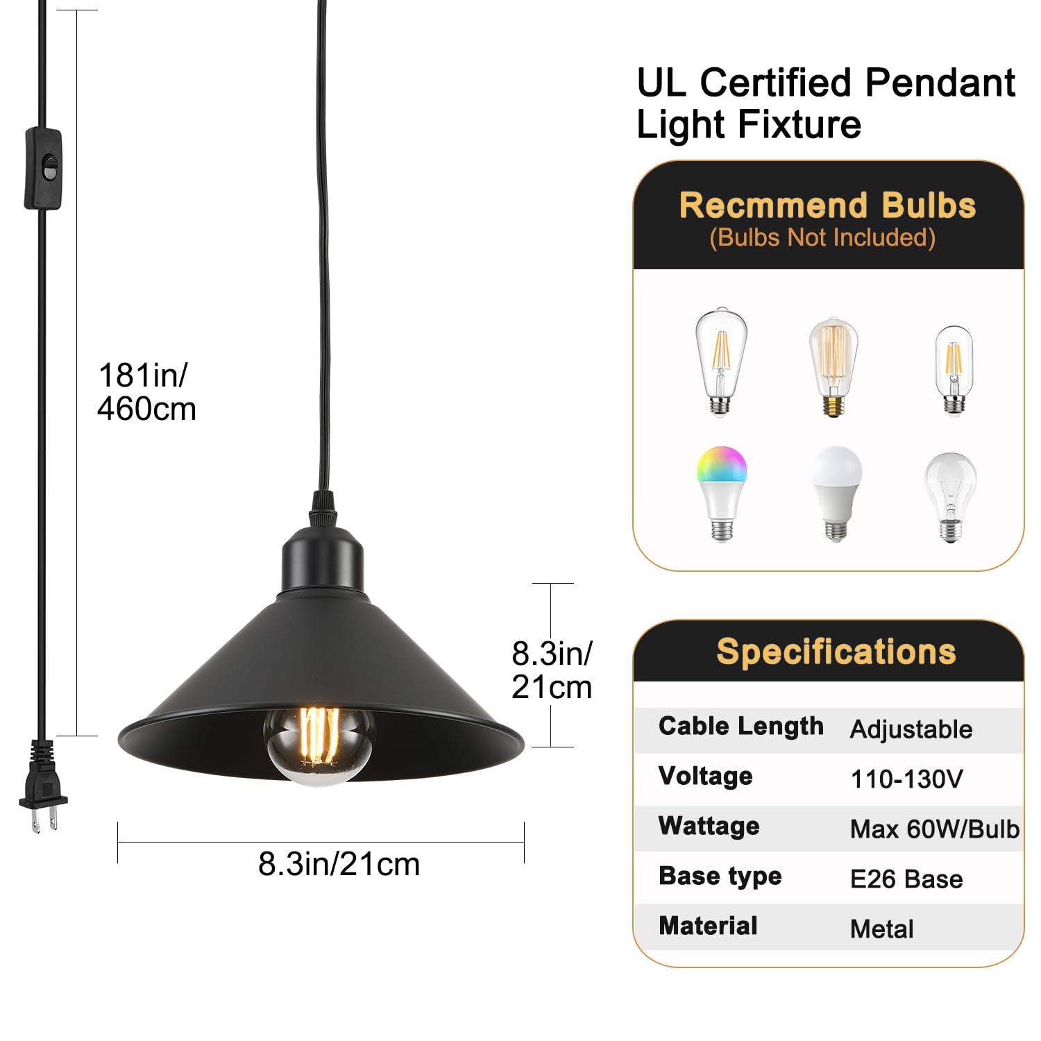 2-Pack Black Pendant Lights, 11.81'' Modern Pendant Lights Kitchen Island, Dome Large Pendant Light for Dining Room Foyer Bedroom Entryway Hallway Light Fixtures