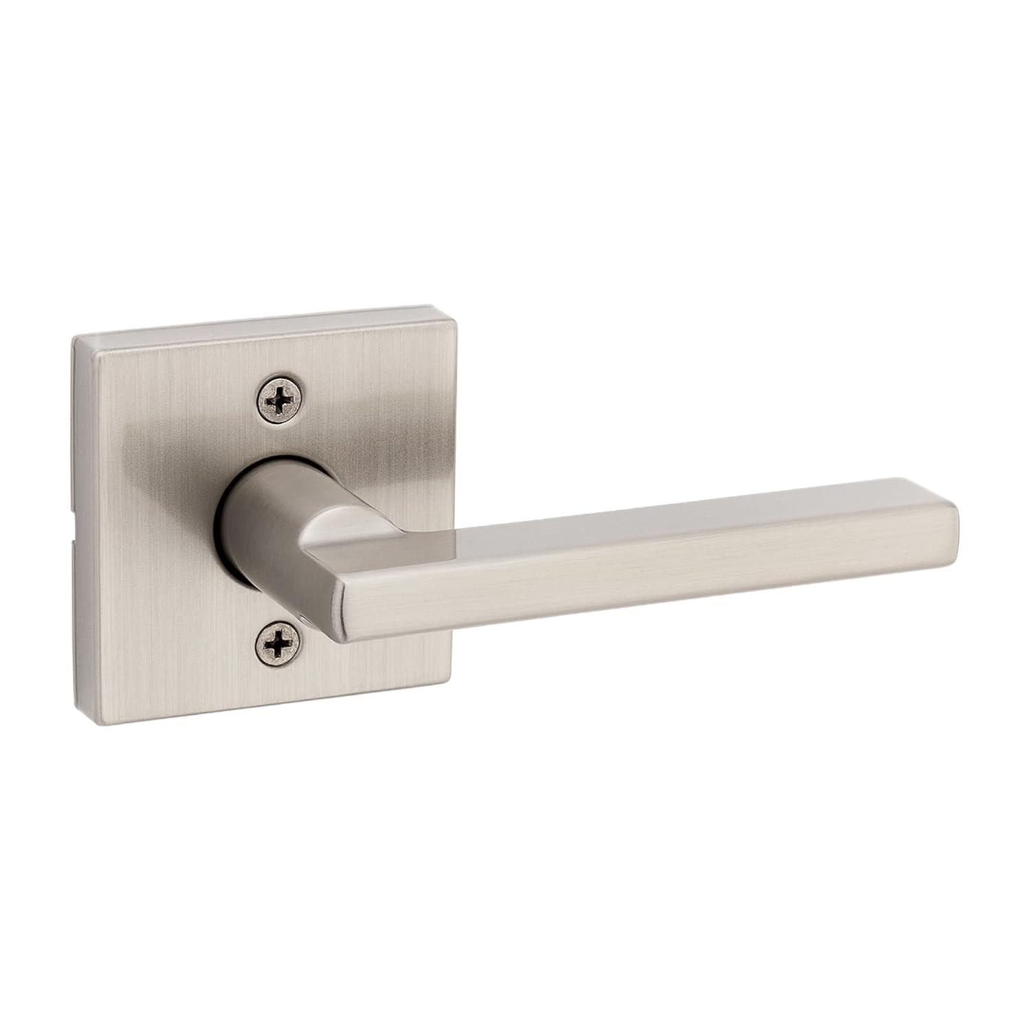 Kwikset Halifax Dummy Door Handle, Single Sided Lever for Closets, French Double Doors, and Pantry, Satin Nickel Non-Turning Reversible Interior Push/Pull Lever, with Microban Protection