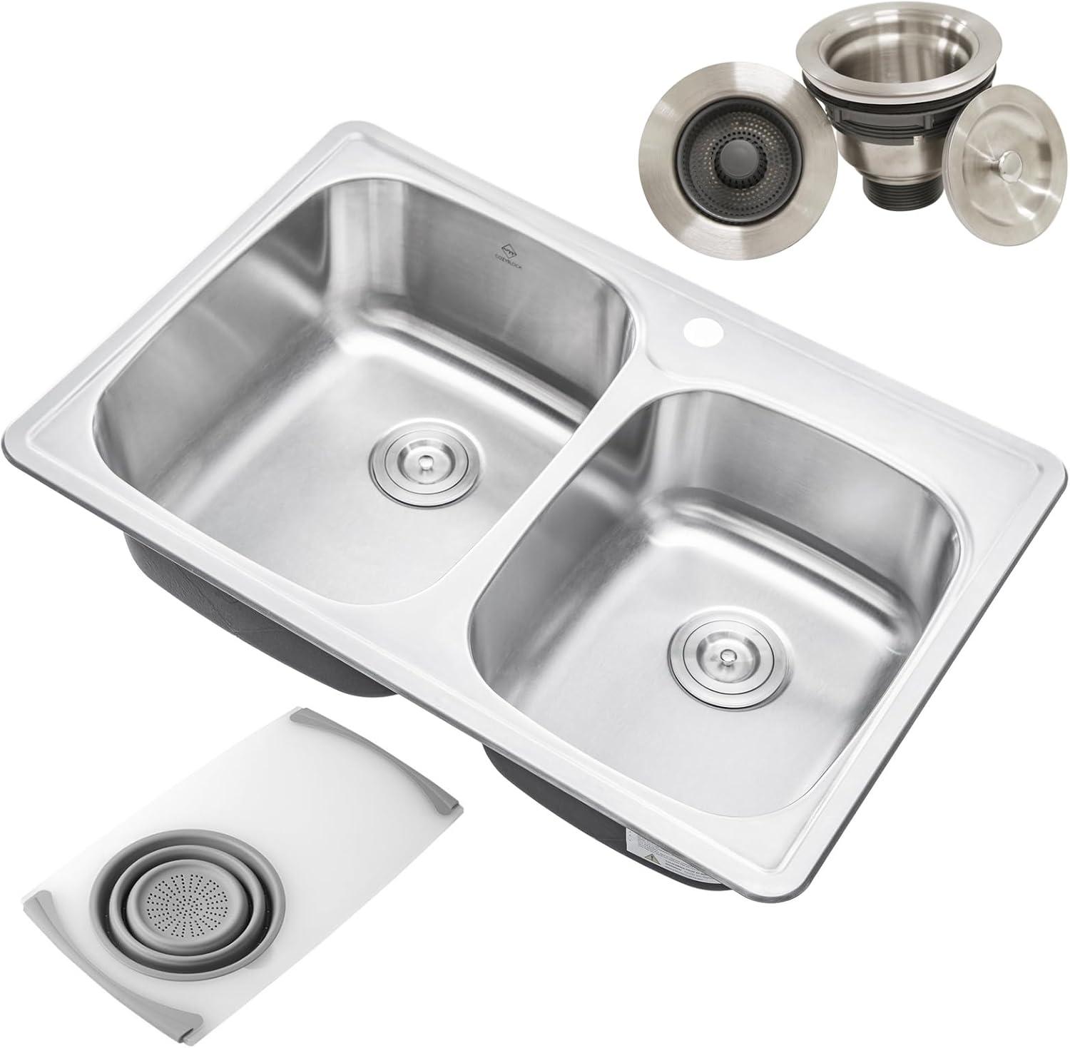 33-Inch Brushed Stainless Steel Double Bowl Kitchen Sink