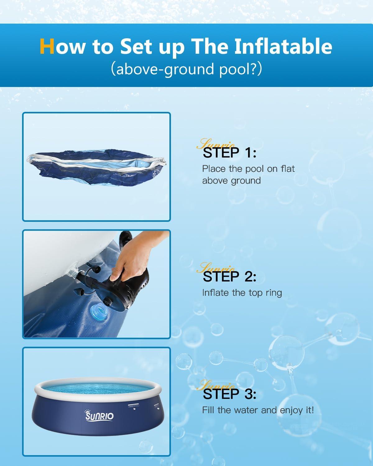 12'*30" Round Inflatable Top Ring Above Ground Swimming Pool Fast Easy to Set Up with 530GPH Filter Pump, Pool Cover and Ground Cover for Summer Outdoor Garden Backyard Childen Adults