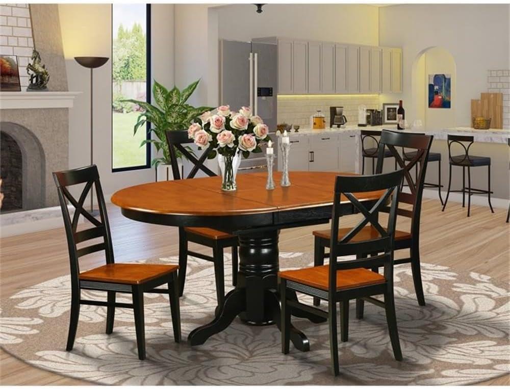 East West Furniture  5 Piece Kitchen Table Set- an Oval Dining Room Table and 4 Solid Wood Seat Chairs,(Finish Options) Black/Cherry AVQU5-BCH-W