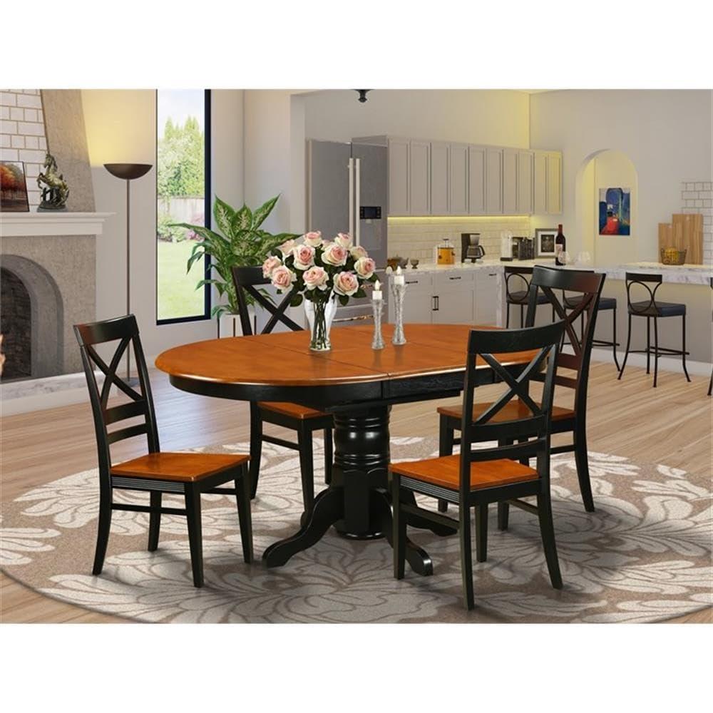 East West Furniture  5 Piece Kitchen Table Set- an Oval Dining Room Table and 4 Solid Wood Seat Chairs,(Finish Options) Black/Cherry AVQU5-BCH-W