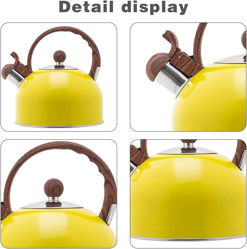 Venoly 2.5 Liter Whistling Tea Kettle - Modern Stainless Steel Whistling Tea Pot for Stovetop Hot Water Boiler with Cool Grip Ergonomic Handle (Lemon Yellow, 2.5 Quarts/Liters)