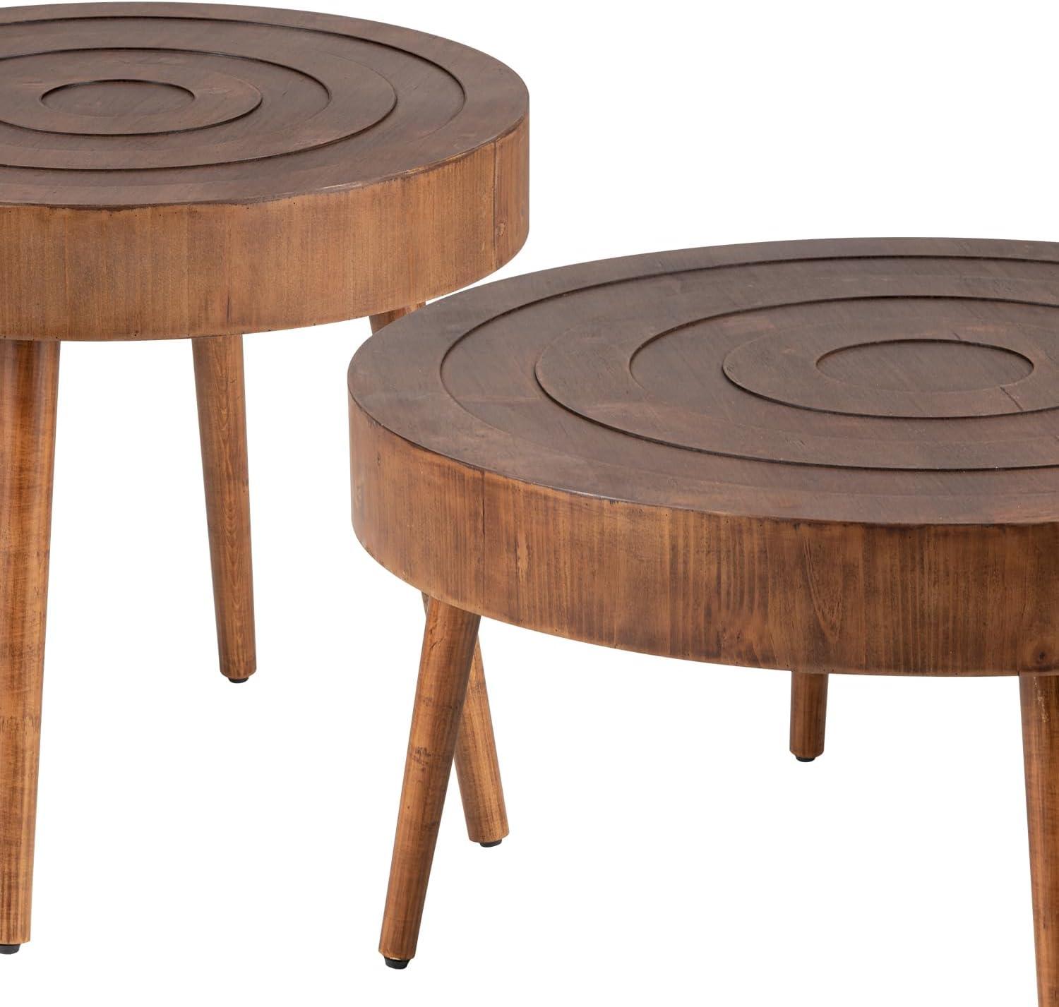 Round Natural Wood Farmhouse Nesting Coffee Table Set