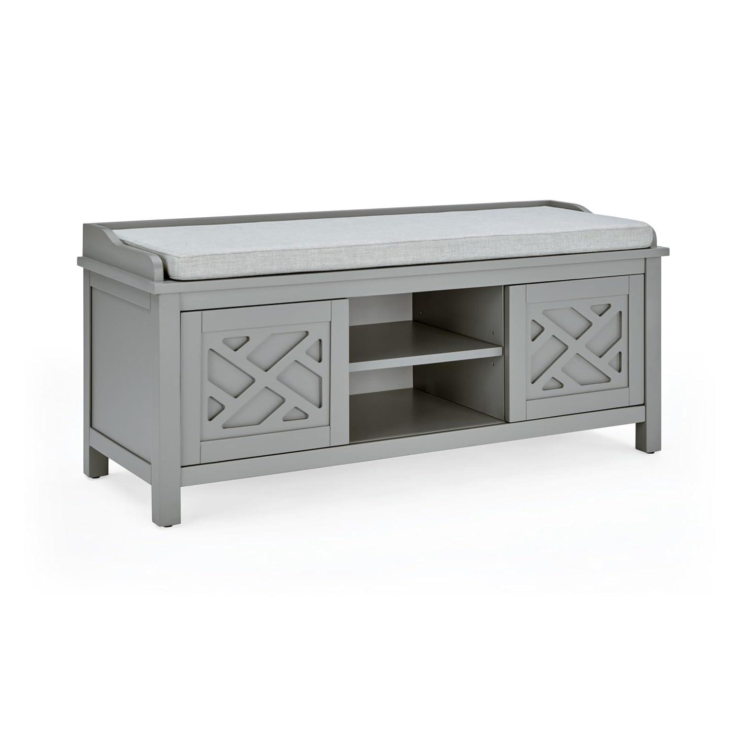 Alaterre Furniture Coventry 45 in. Pine Wood Storage Bench with Cushion, Entryway Organization & Decoration, 3 Adjustable/Removable Cubbies, Gray