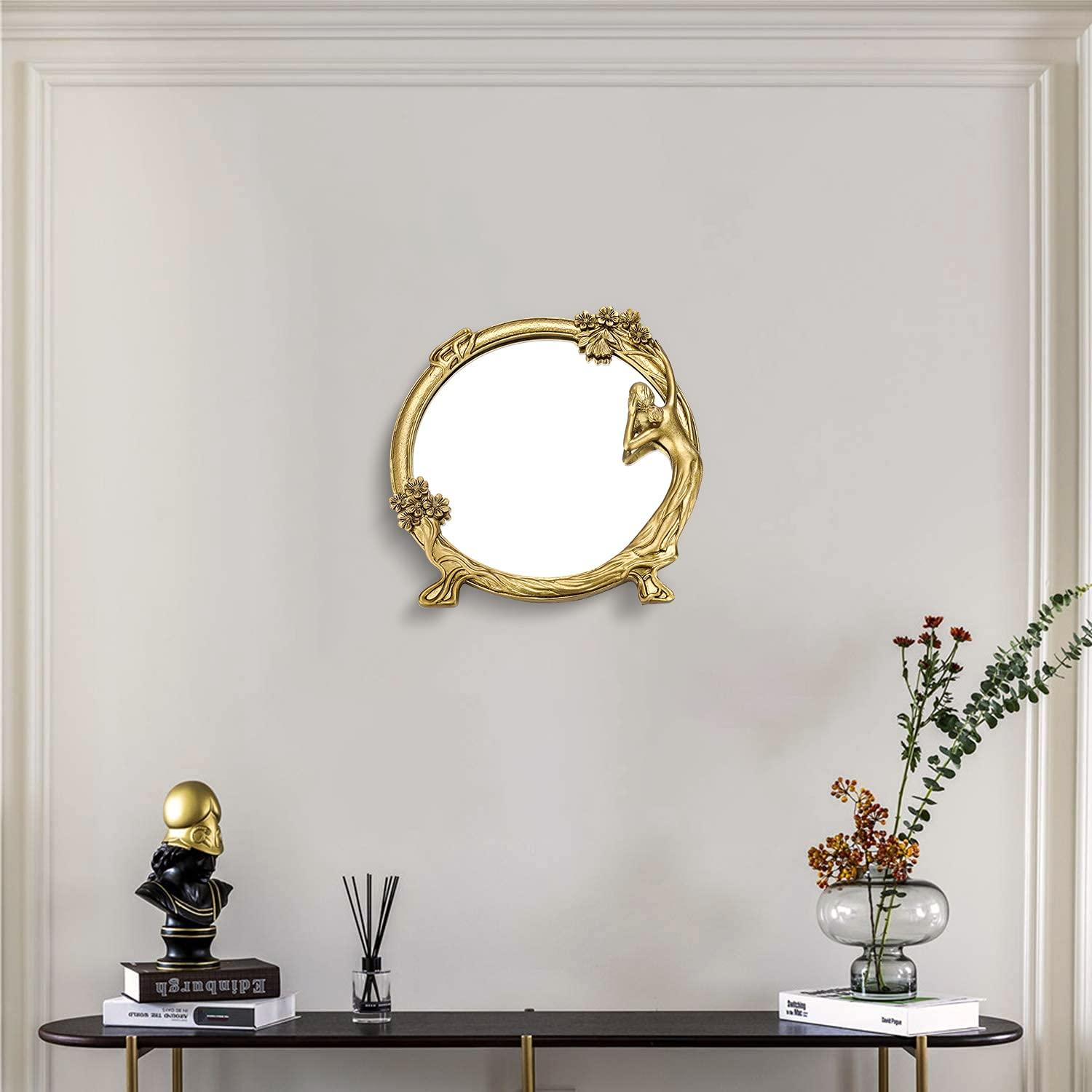 XGZHP2 Add Luxury European Vintage Resin Relief Mirror to Your Collection - Elegant Golden Decor for Dressing & Makeup - Timeless Antique-Style Prop with Feminine Charm - Perfect for Phot
