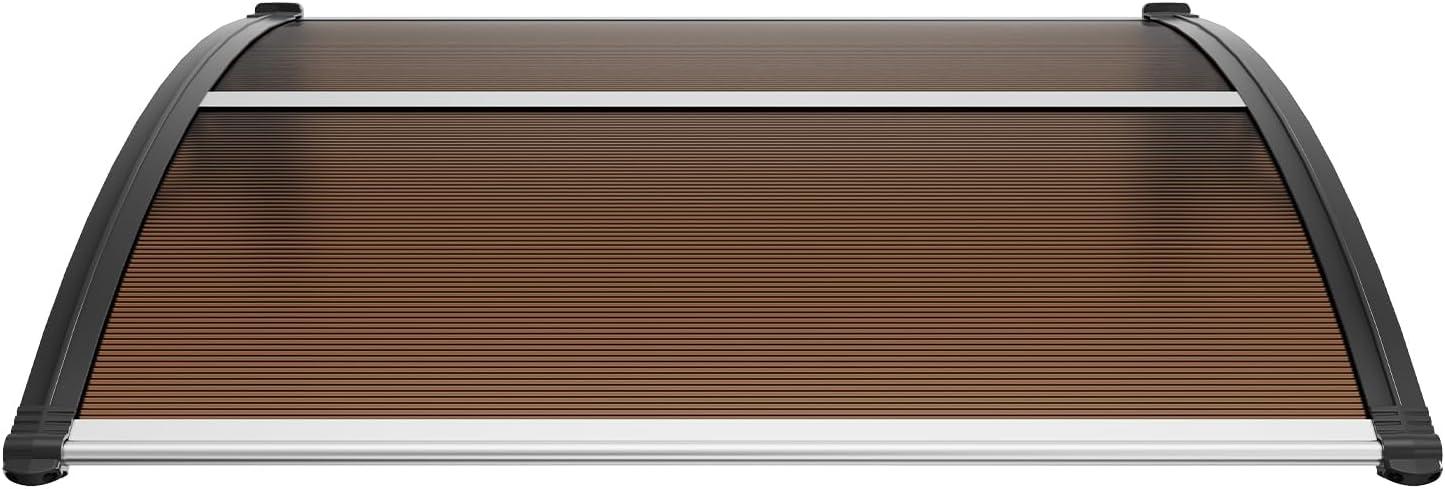 QuellQuest Window Awning Door Canopy, 40" x 40" Window Awning Overhead Door Modern Polycarbonate Cover Outdoor Front Door Patio Canopy UV Rain Snow Sunlight Protection Hollow Sheet/Brown