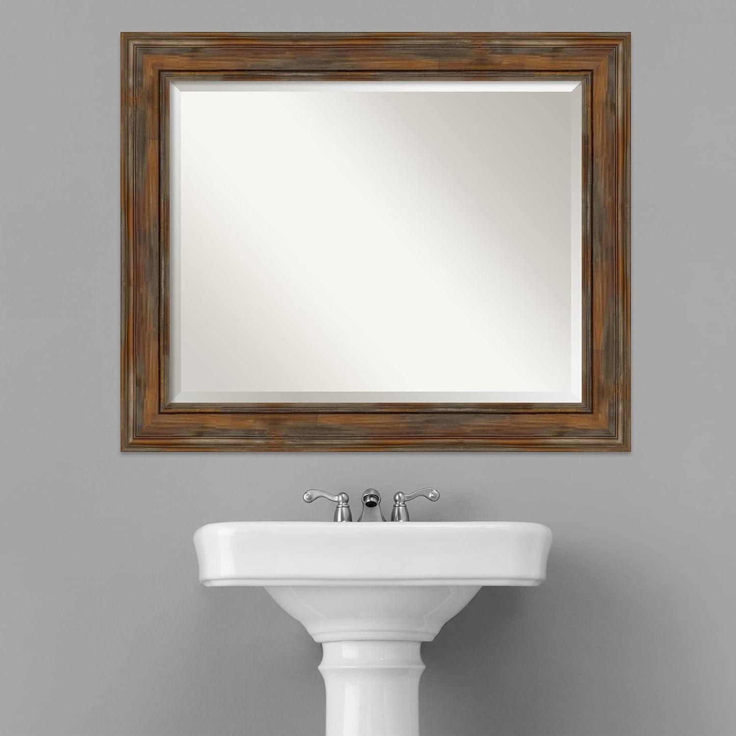 Amanti Art Beveled Wood Bathroom Wall Mirror - Portico Espresso Frame Outer Size: 34 x 28 in