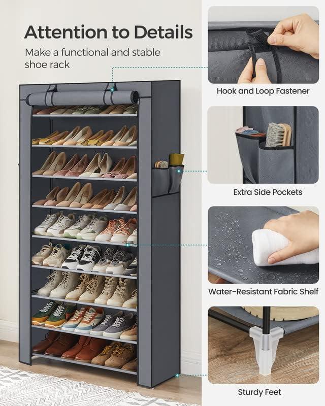 Gray 9-Tier Fabric and Metal Shoe Rack with Cover