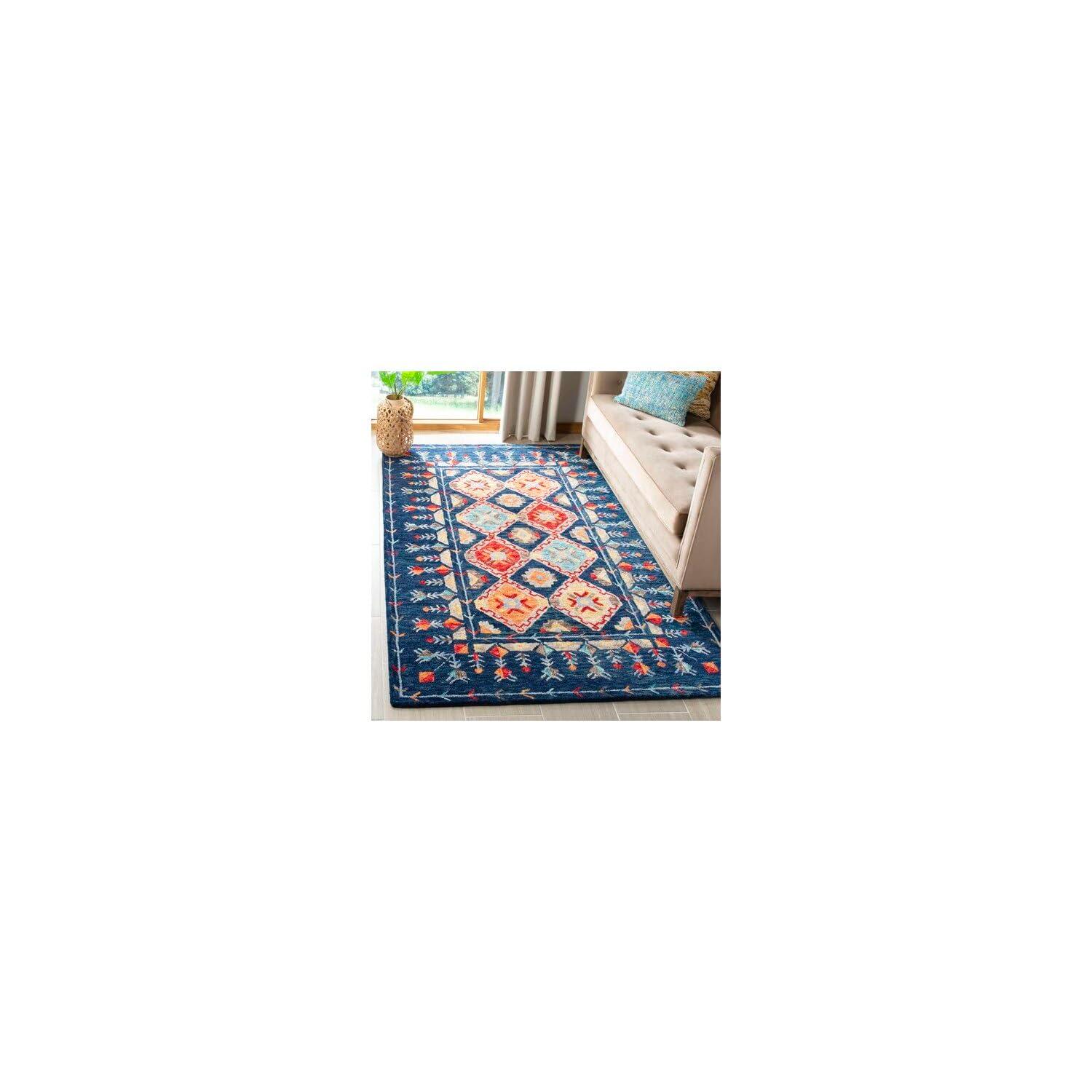 Aspen APN515 Hand Tufted Area Rug - Navy/Orange - 3'x3' - Safavieh.