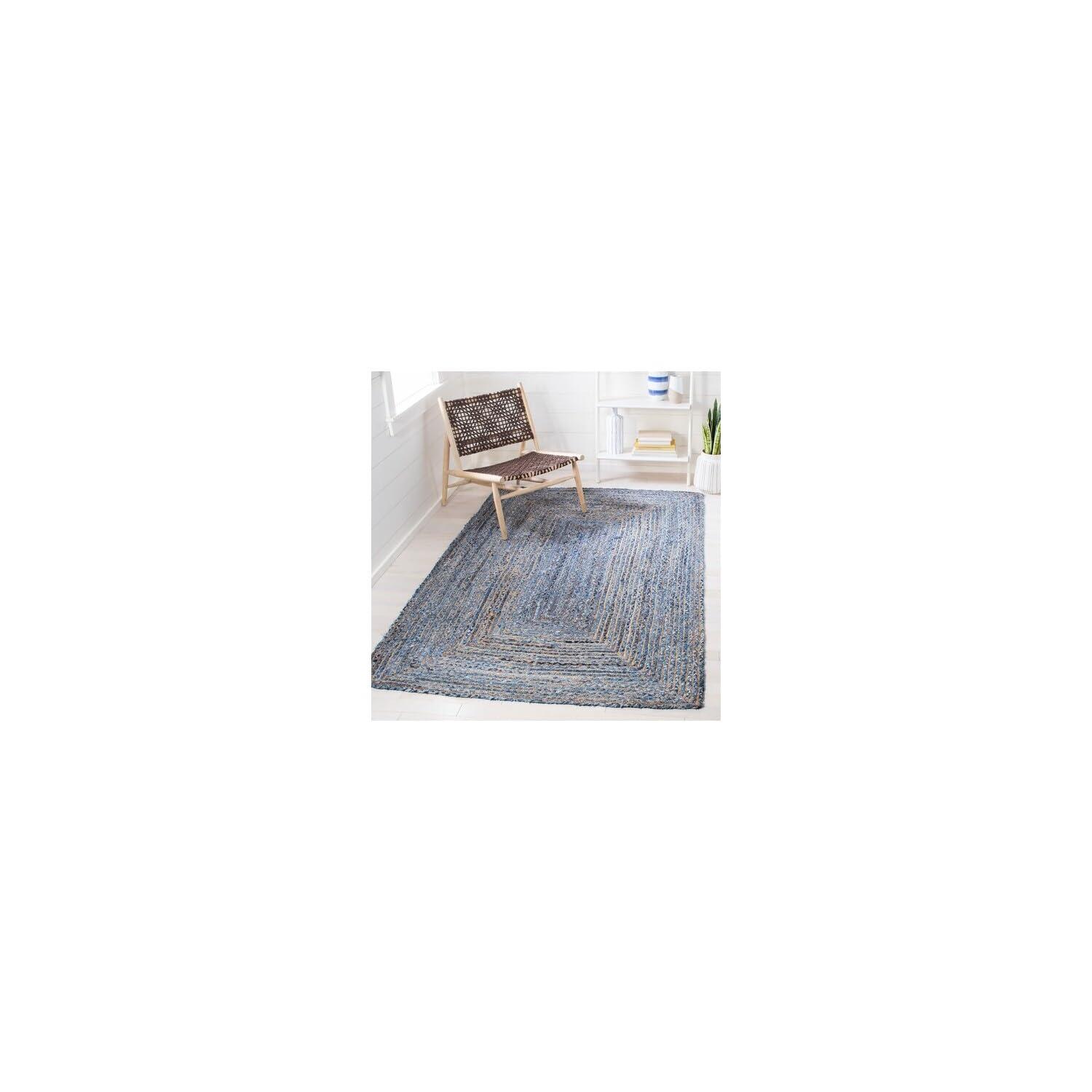 Handmade Green and Natural Braided Jute Cotton Square Rug