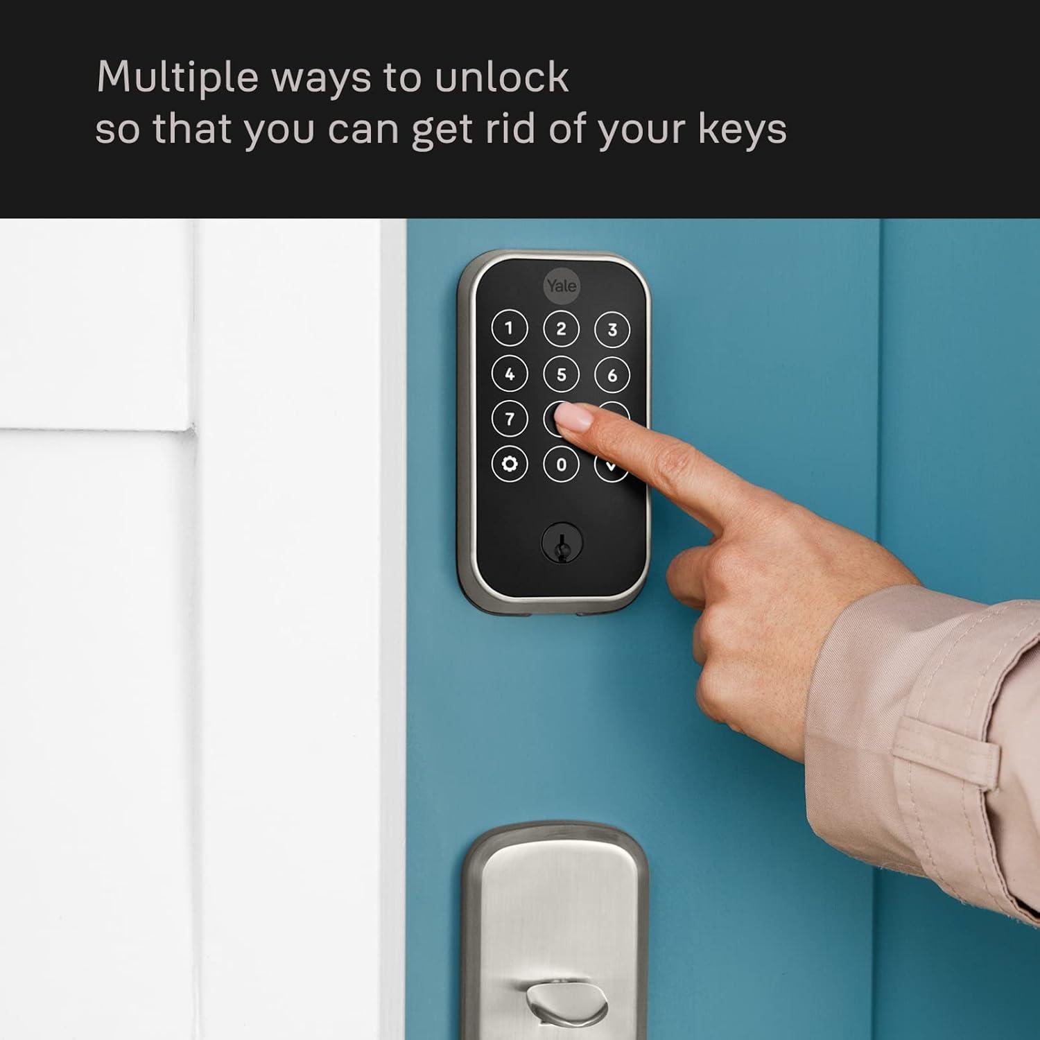 Satin Nickel Electronic Keypad Deadbolt with Bluetooth and Wi-Fi