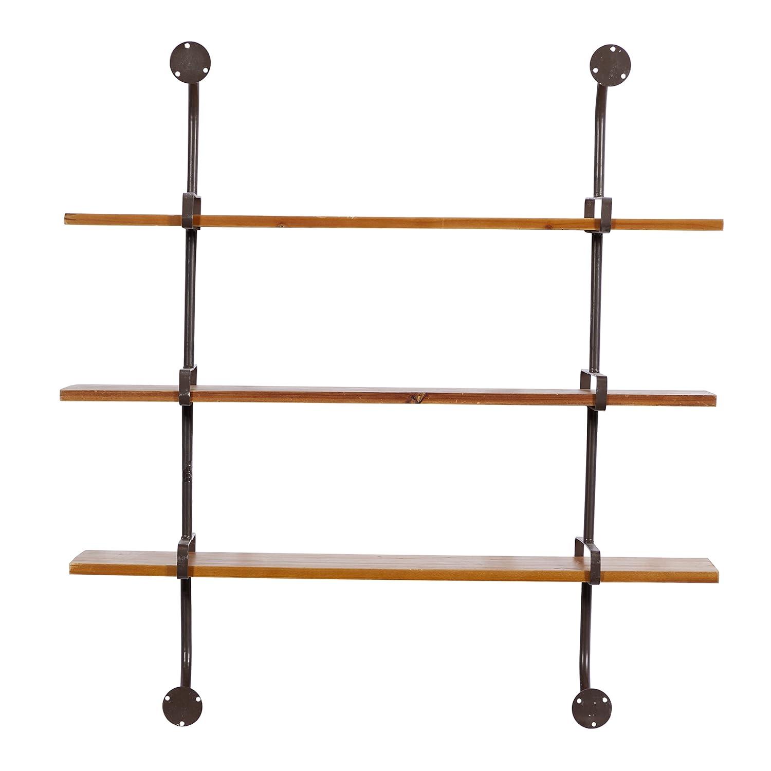 Wood 3 Level Wall Shelf with Metal Brackets
