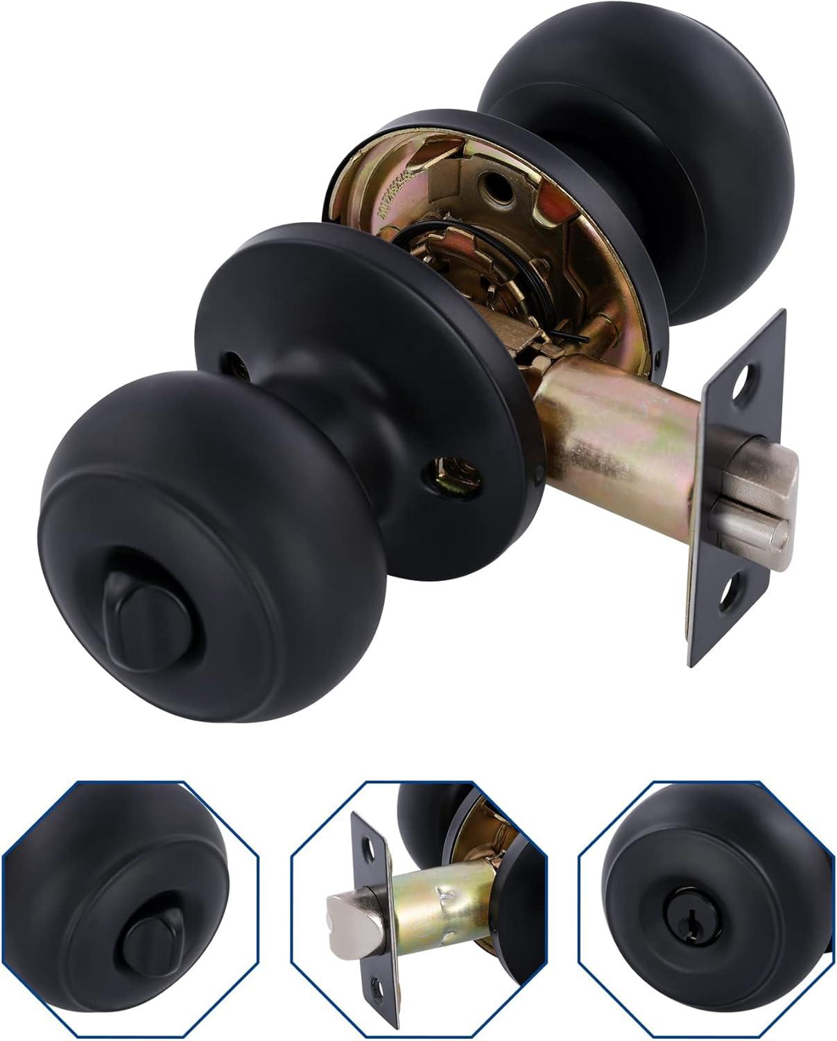 Matte Black Alloy Steel Round Door Knob Set with Deadbolt