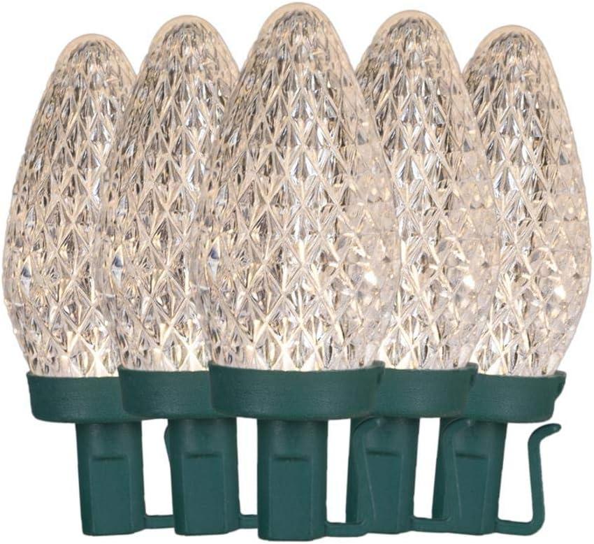 GE StayBright Random Sparkle 50 LED C-9 Warm White Lights Green Wire 24.5FT