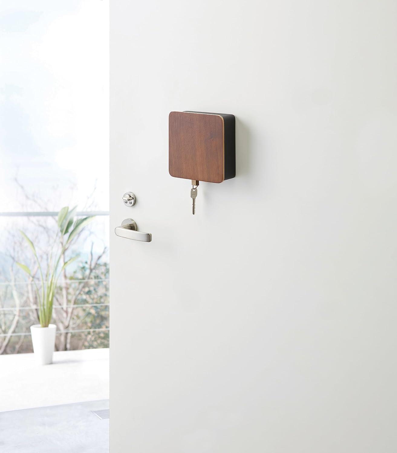 Yamazaki Home Yamazaki Home Square Magnetic Key Cabinet, Wood Accented Keychain Organizer, Steel + Wood, Magnetic