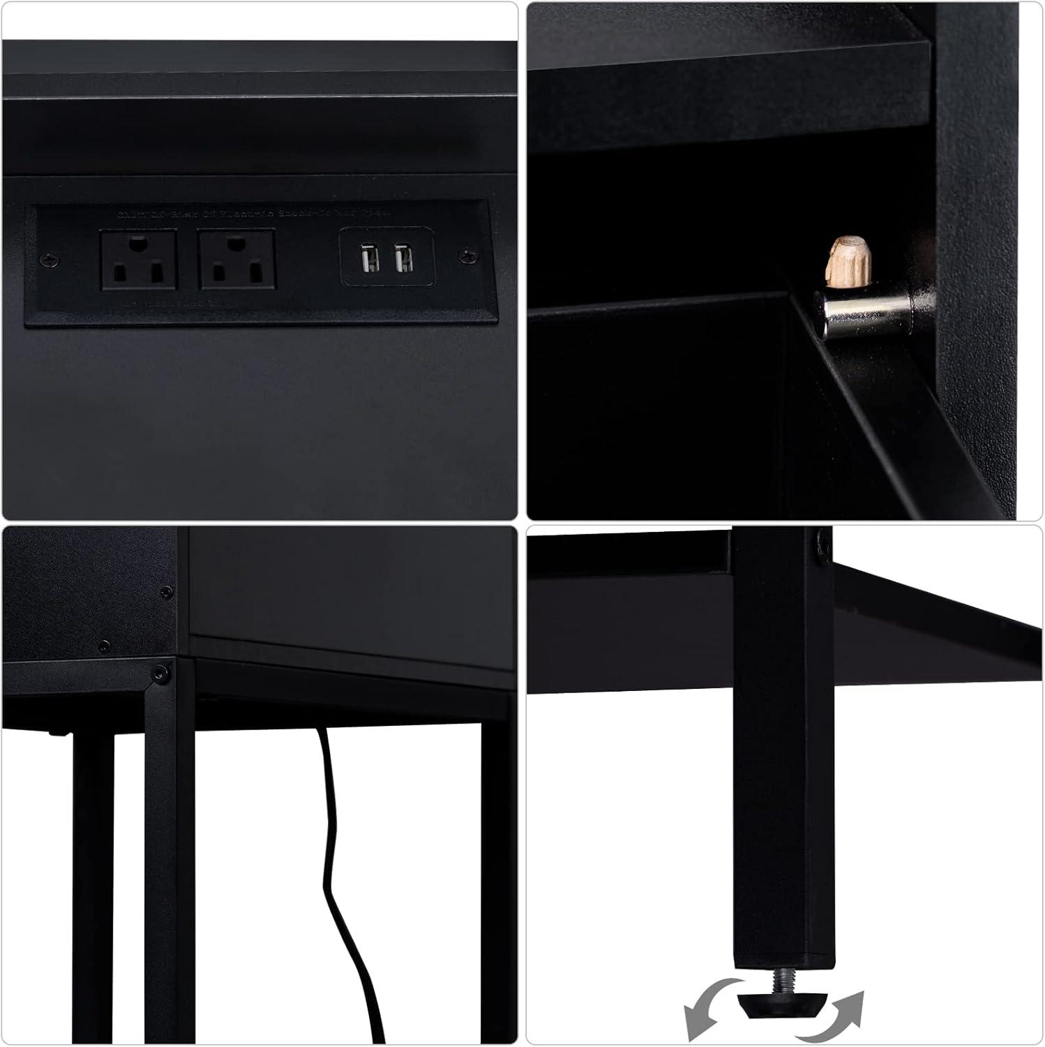 YAHARBO White Nightstand Set of 2 with Charging Station, Small Bedside Table with USB Ports and Power Outlets, Modern End Side Tables with Drawer, Night Stand for Bedroom, Office, Small Space