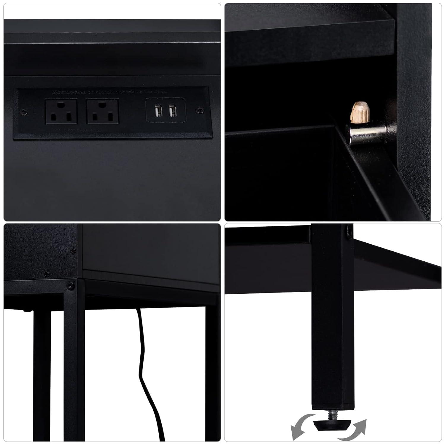 YAHARBO White Nightstand Set of 2 with Charging Station, Small Bedside Table with USB Ports and Power Outlets, Modern End Side Tables with Drawer, Night Stand for Bedroom, Office, Small Space