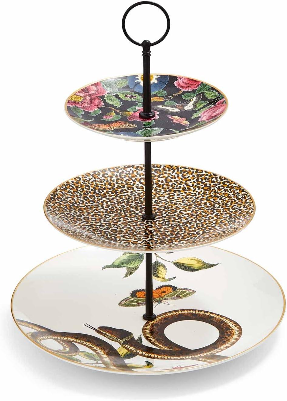 Creatures of Curiosity Ceramic 3-Tier Cake Stand with Floral and Animal Prints