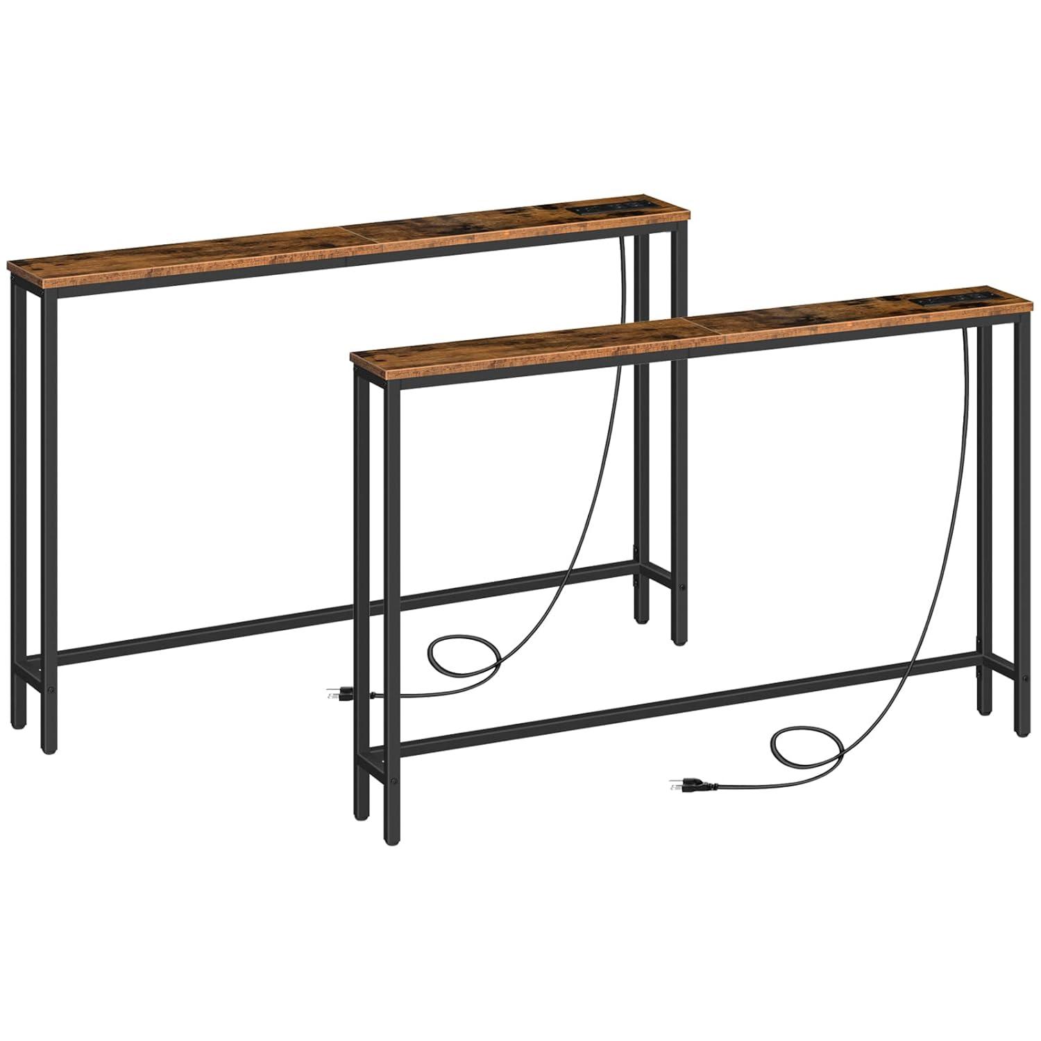 47.2" Skinny Console Table with Power Outlets and USB Ports, Table with Charging Station, Narrow Sofa Table, Behind Couch Table, for Entryway, Hallway, Foyer, Rustic Brown BF15XG01G1