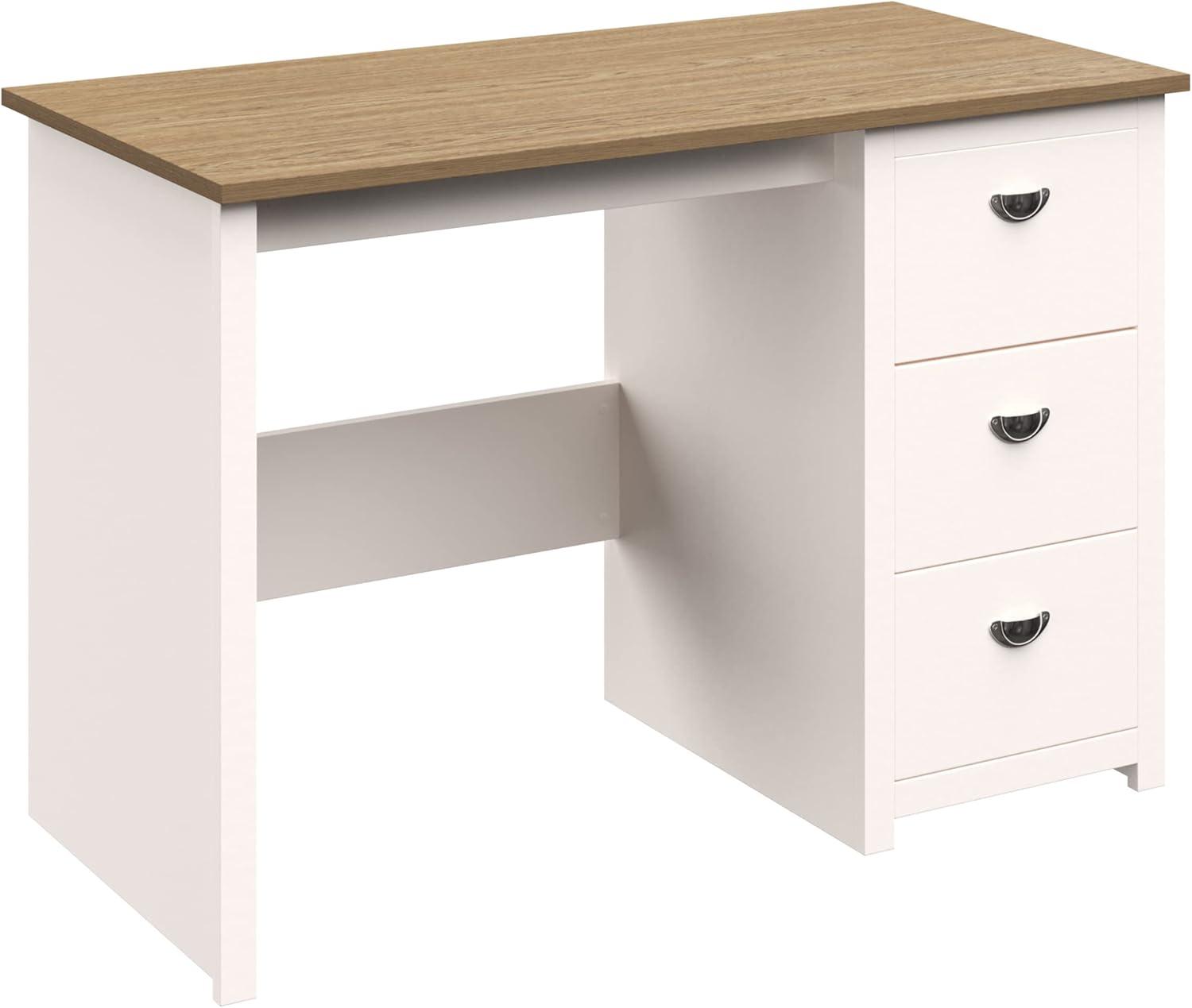 Lavish Home Computer Desk with Attached 3-Drawer File Cabinet (White)