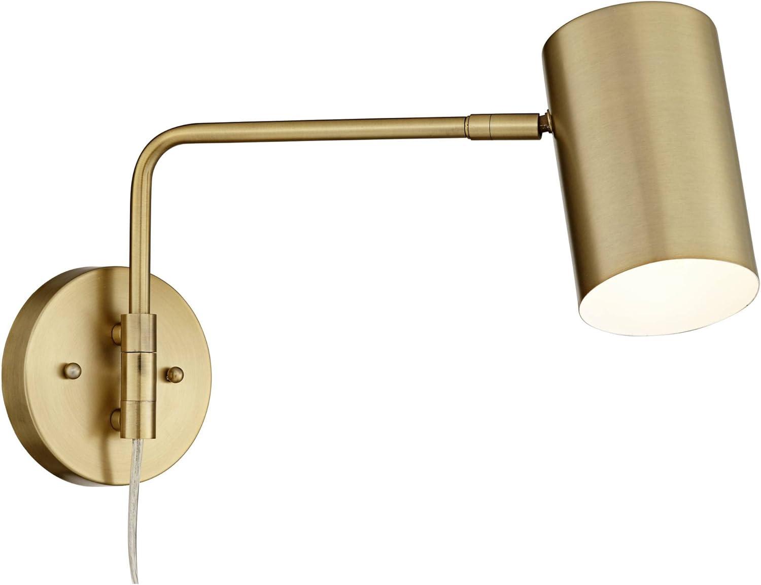 360 Lighting Carla Modern Swing Arm Wall Lamps Set of 2 Brushed Brass Plug-in Light Fixture Up Down Cylinder Shade for Bedroom Bedside Living Room