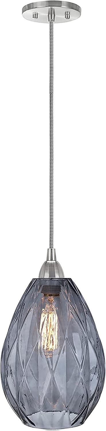 Aspen Creative 61099-21 Adjustable One-Light Hanging Mini Pendant Ceiling Light, Transitional Design in Satin Nickel Finish, Smoke Glass Shade, 7" Wide