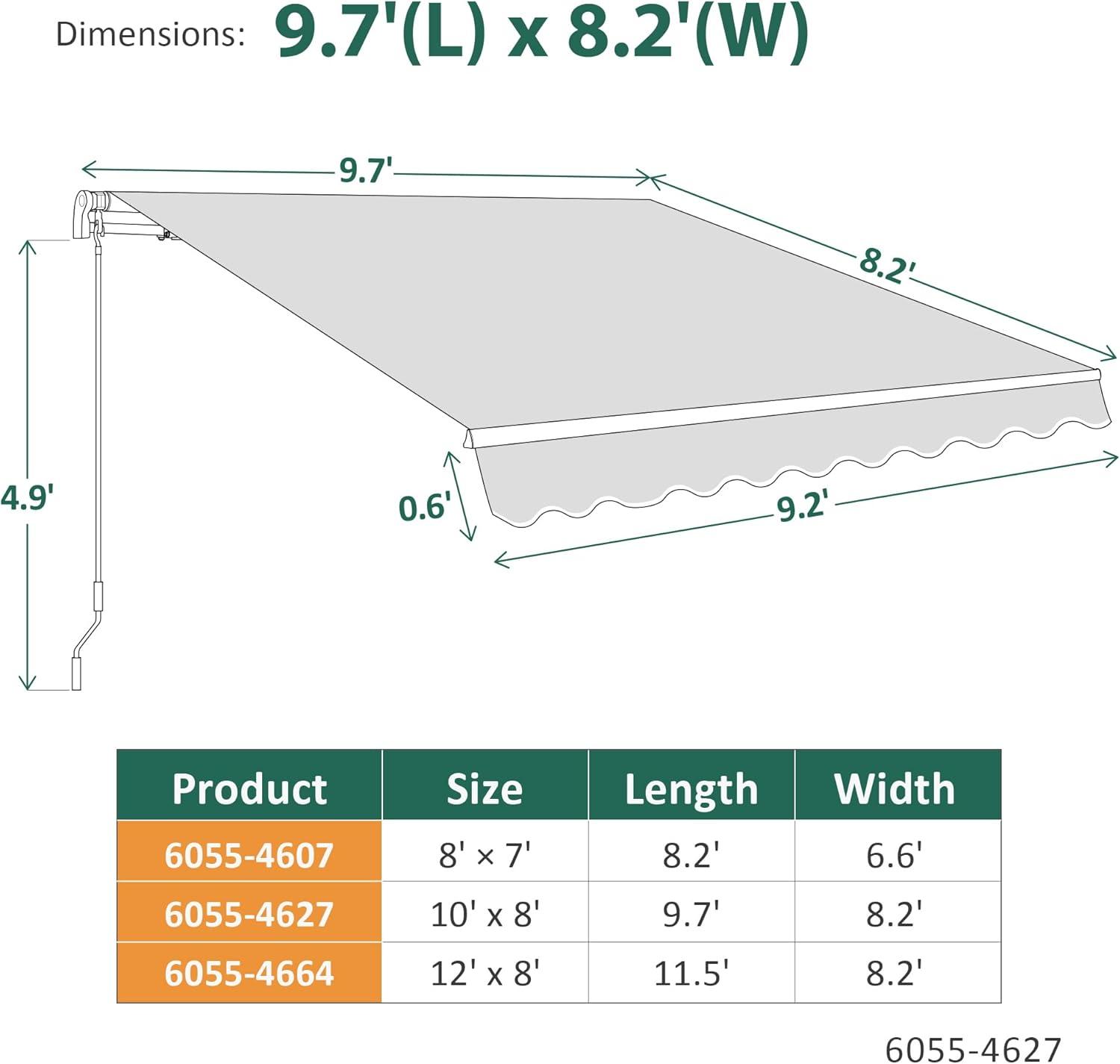 Macrout Patio Awning 10x8 Feet Sunshade Canopy for Manual Retractable Awnings, 4627 (Dark Grey)