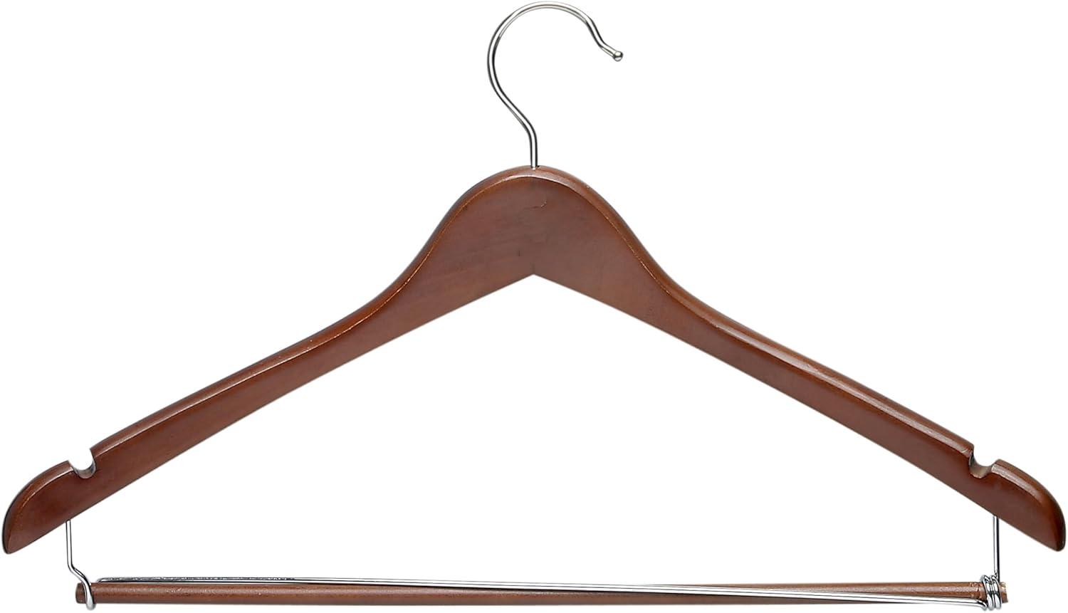 Cherry Wood Non-Slip Suit Hangers with Detachable Bar, 6-Pack