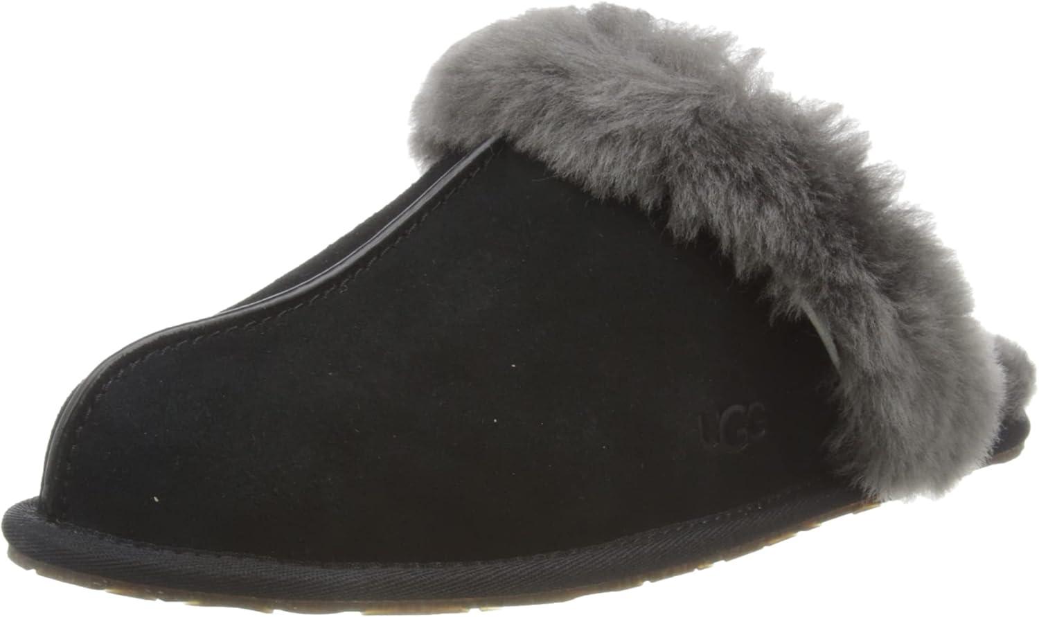 Black Genuine Suede Shearling Slide-On Mules