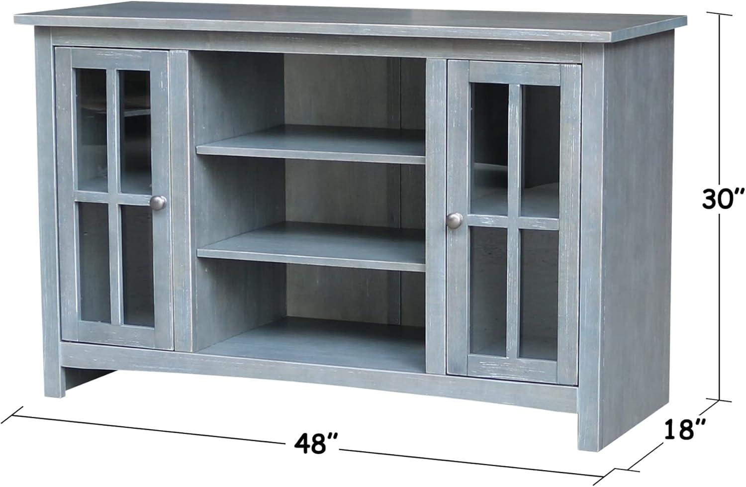 Heather Grey-Antique Solid Wood TV Stand with Cabinet Storage